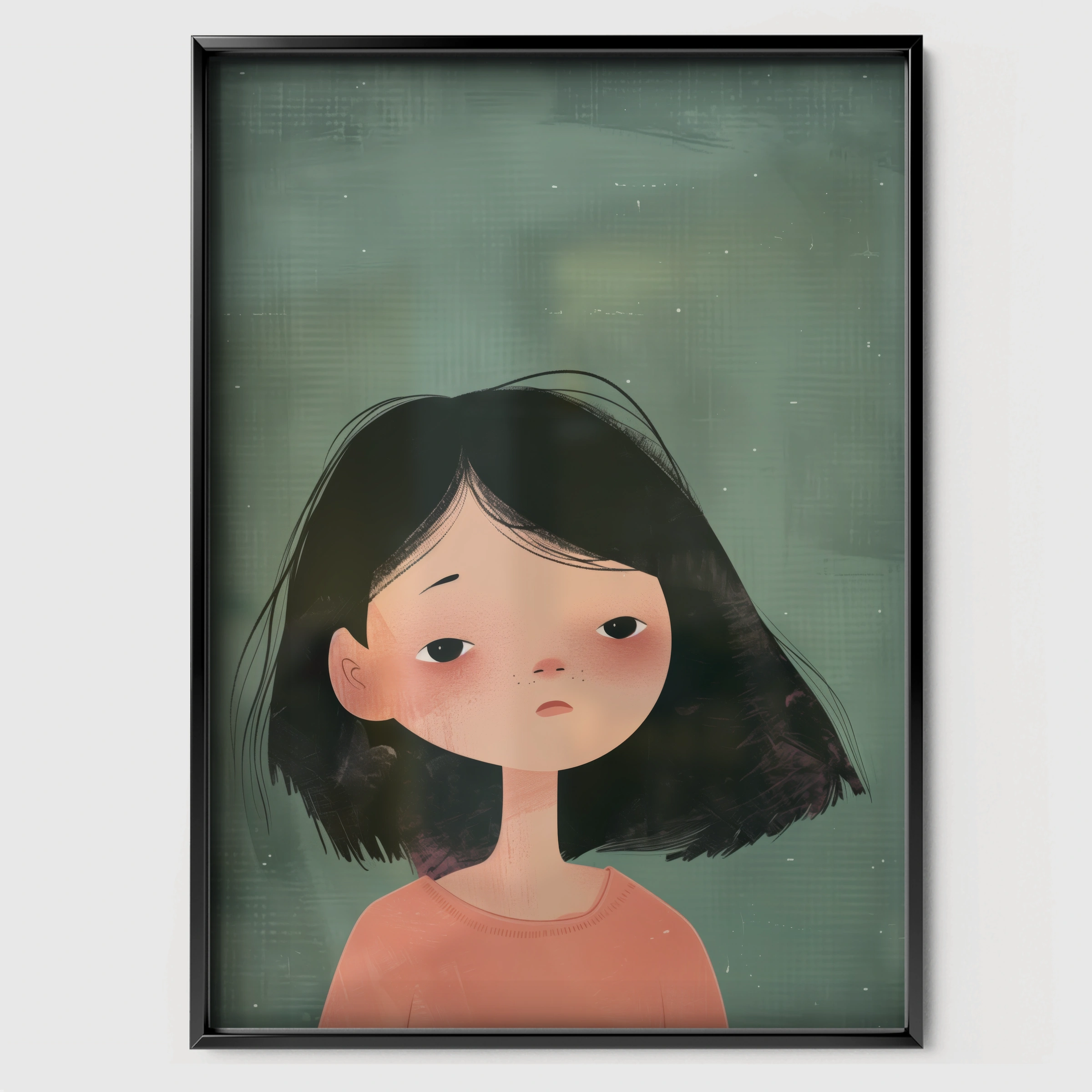 Girl Portrait Nursery Print - black framed nursery wall art print