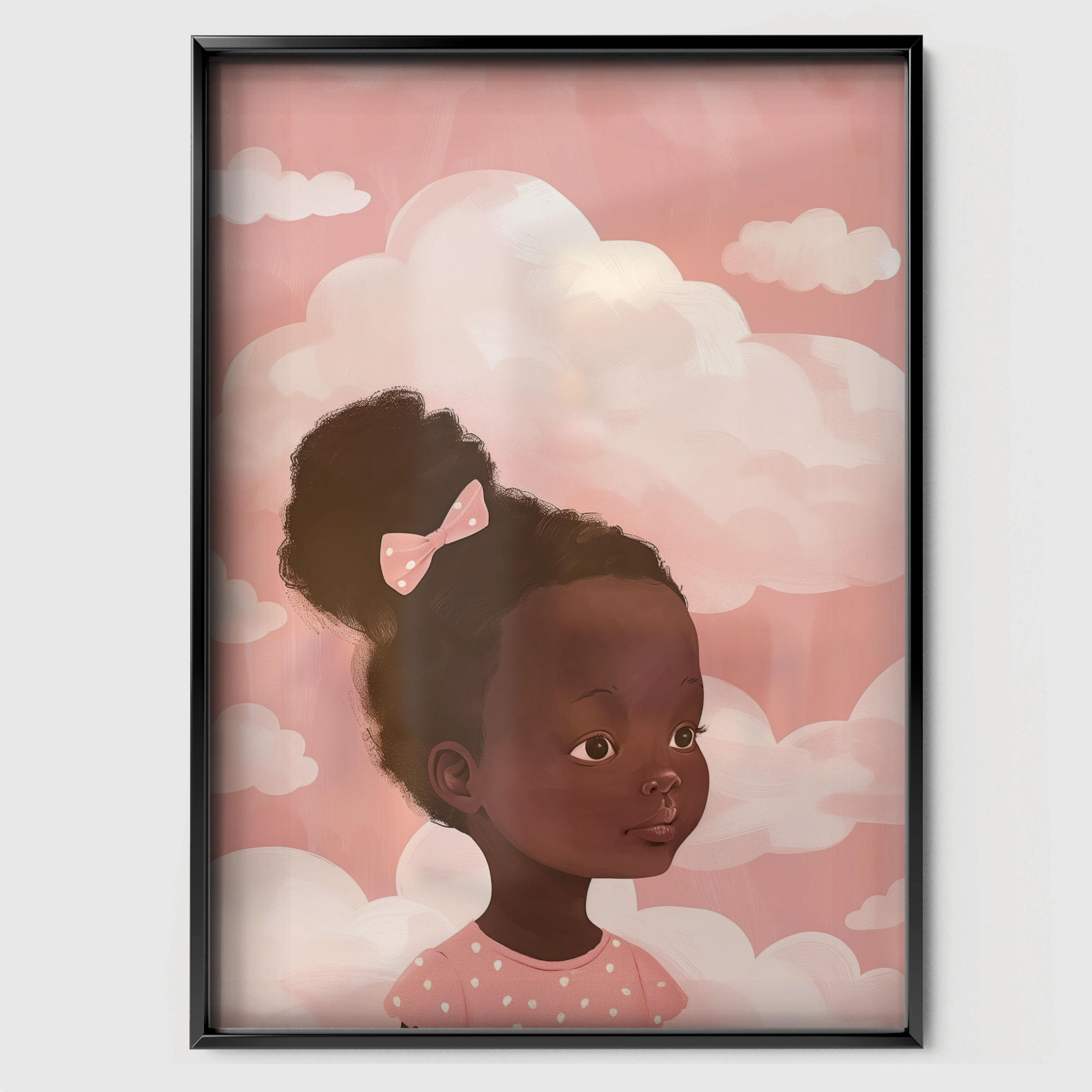 Girl with a Bow Nursery Print - black framed nursery wall art print