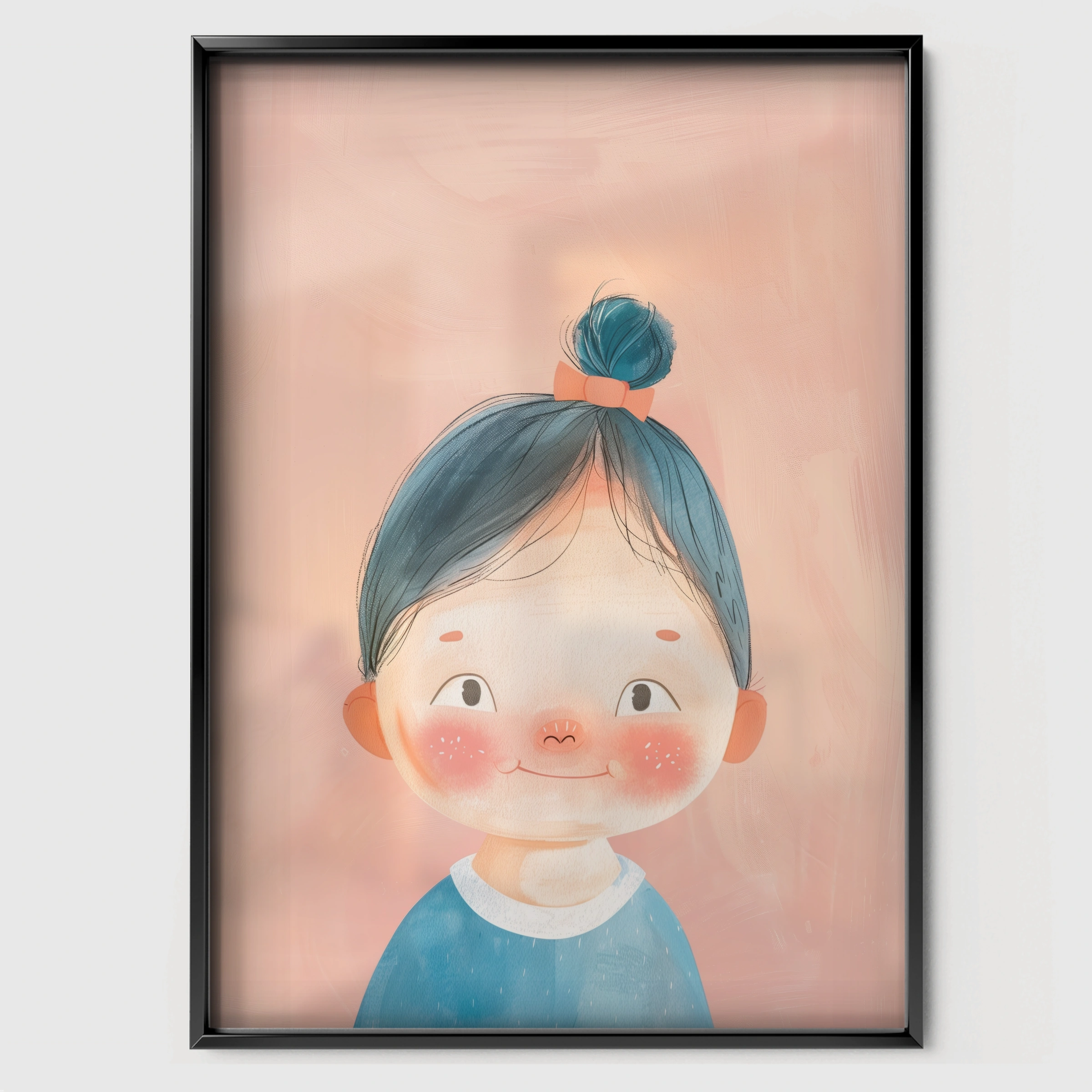 Girl with Blue Hair Nursery Print - black framed nursery wall art print