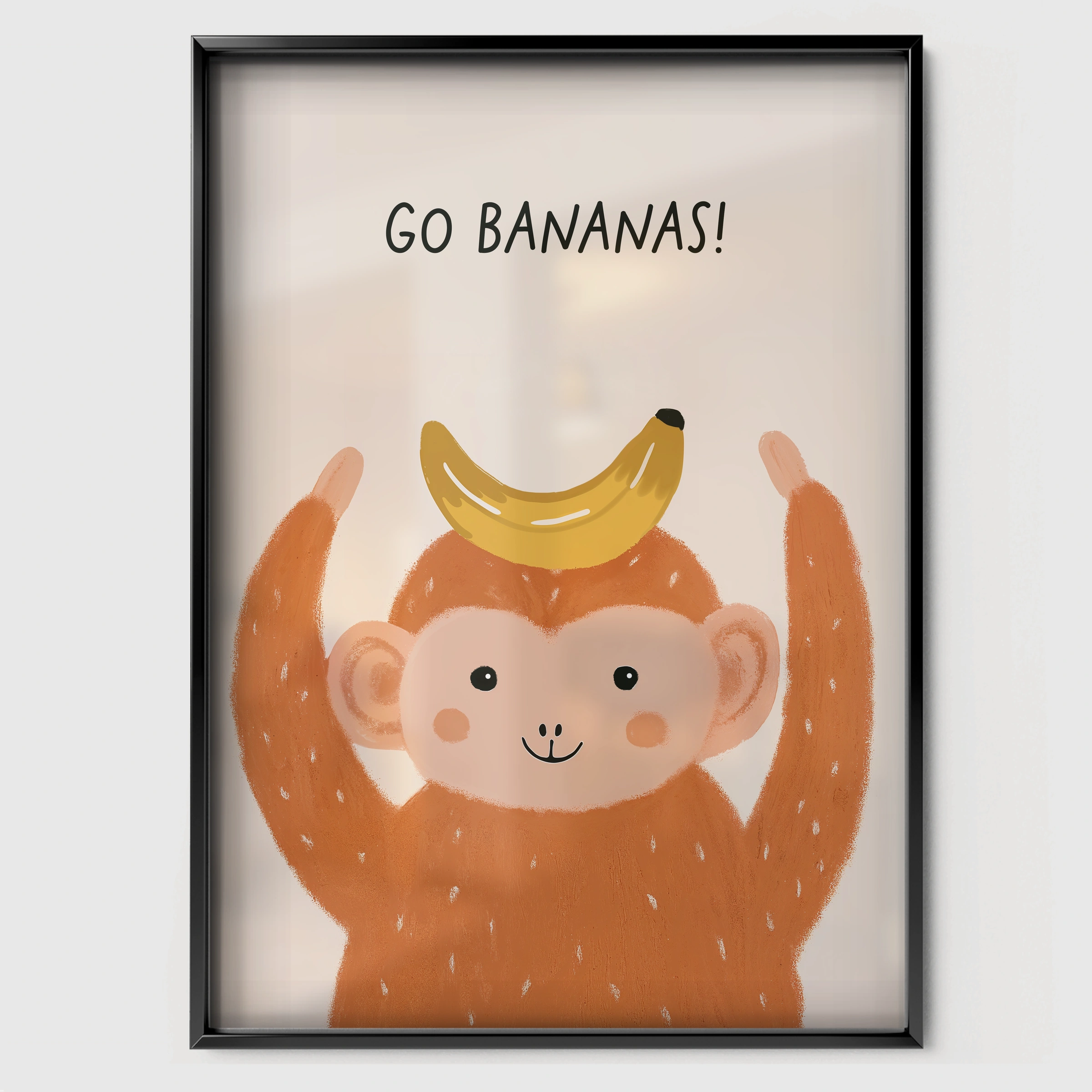 Go Bananas Monkey Nursery Print - black framed nursery wall art print