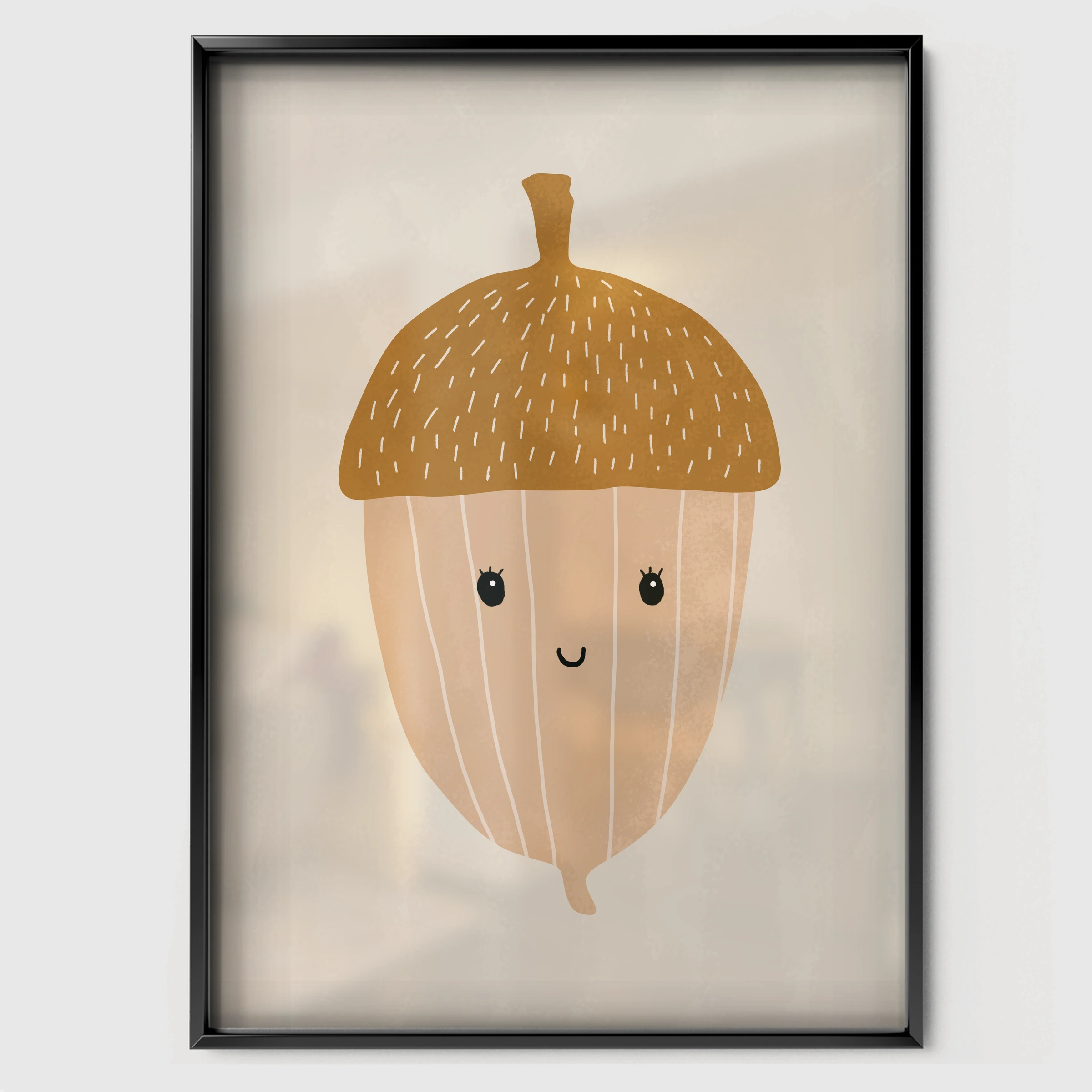 Golden Acorn Nursery Print - black framed nursery wall art print