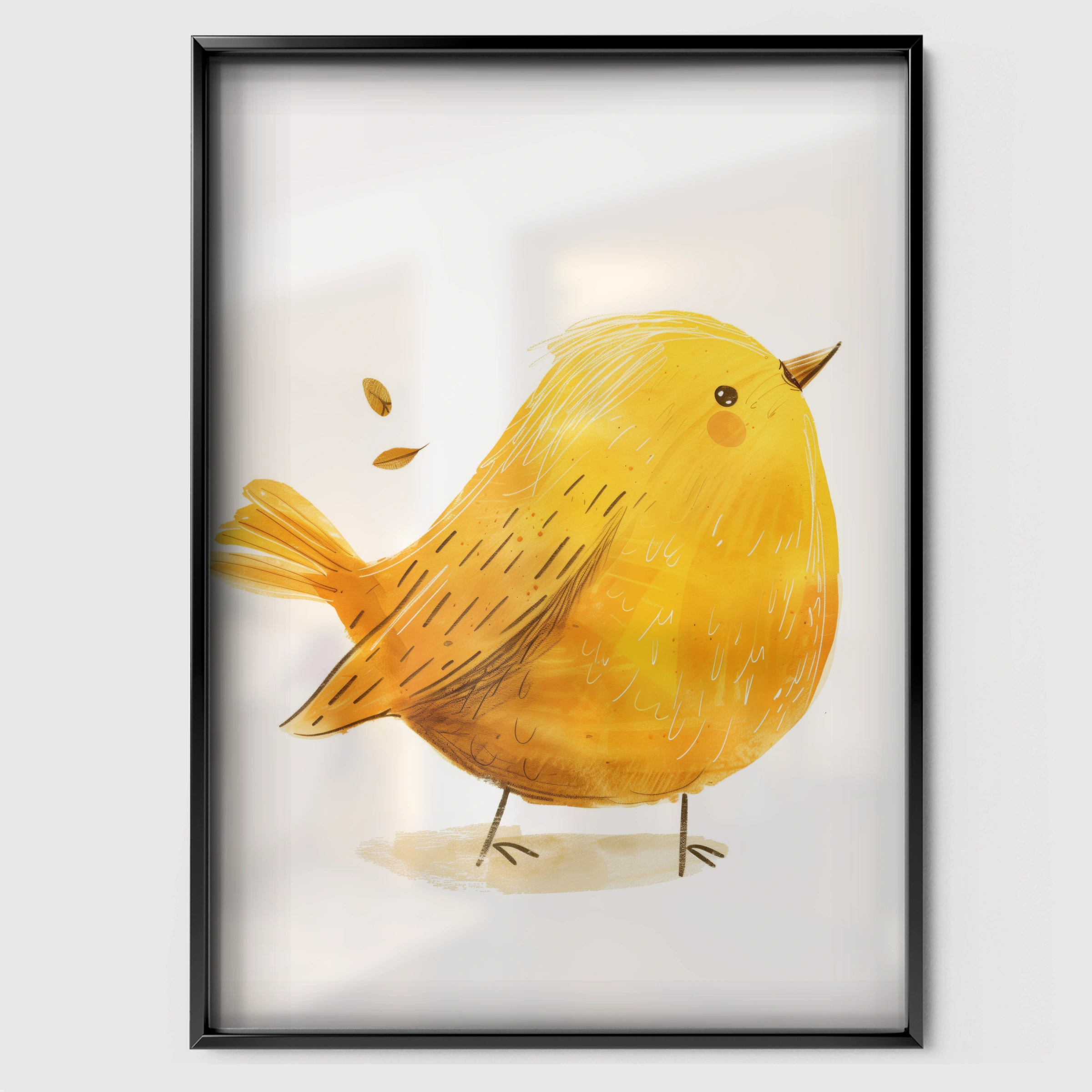 Golden Bird Nursery Print - black framed nursery wall art print