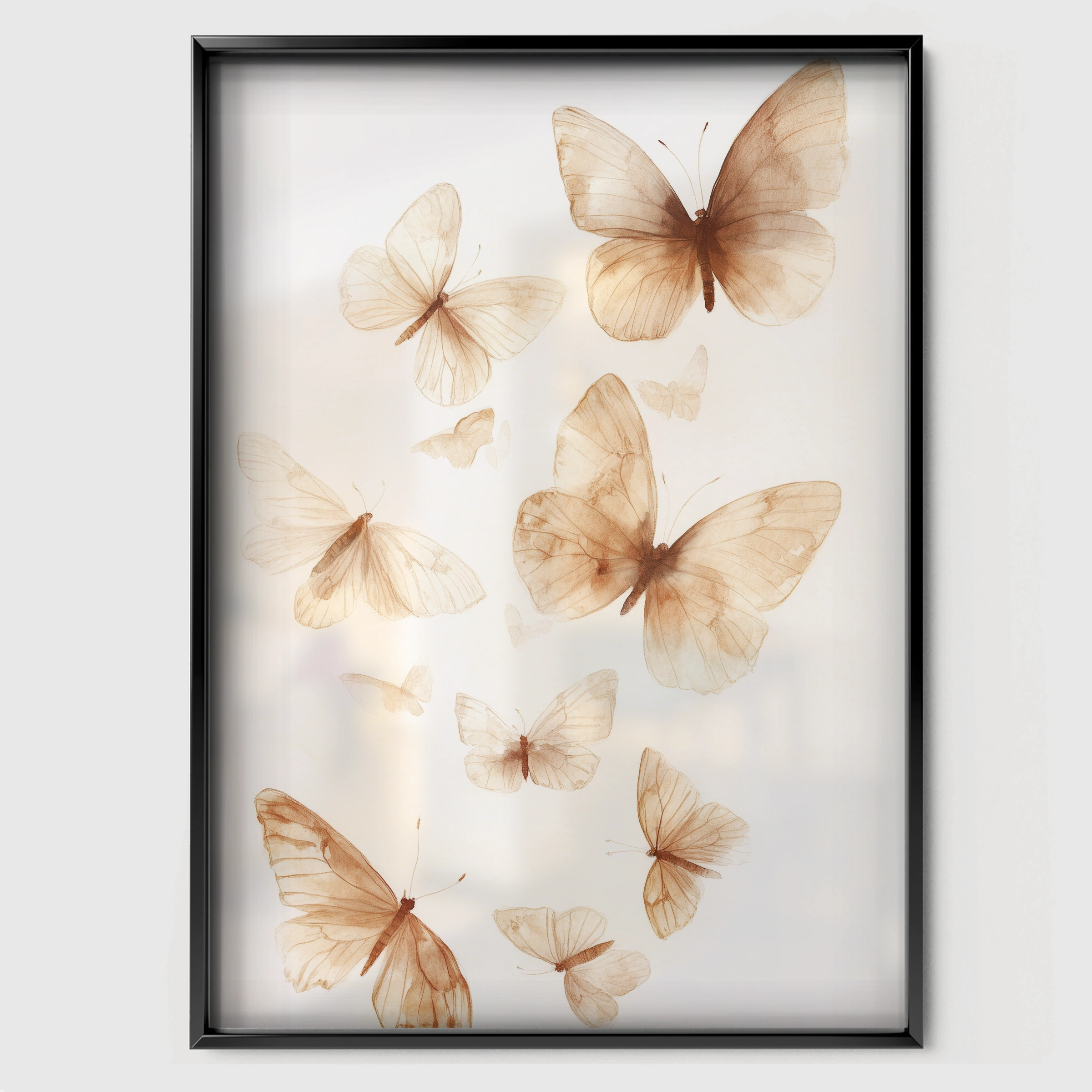 Golden Butterflies Nursery Print - black framed nursery wall art print