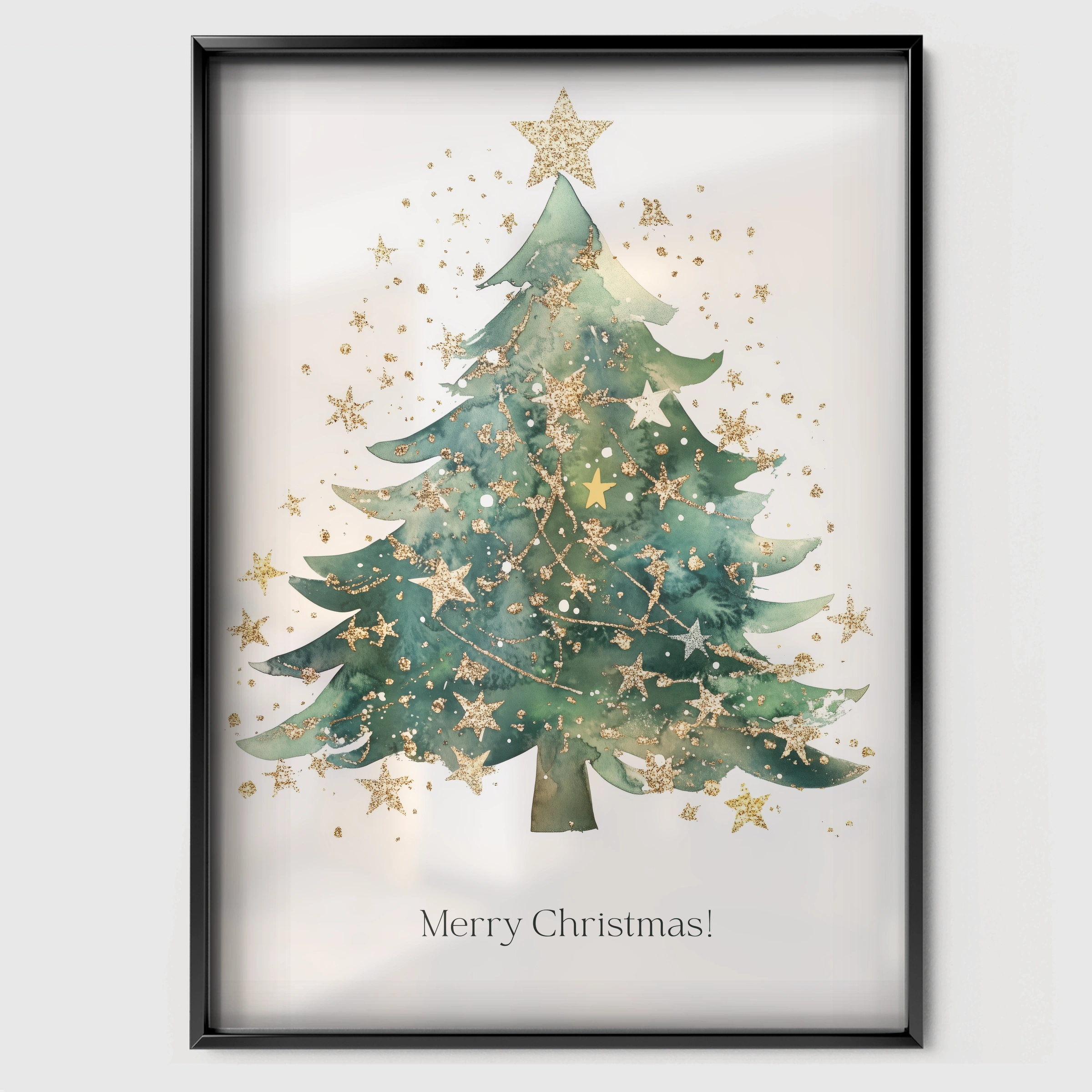 Golden Christmas Tree Print - black framed nursery wall art print