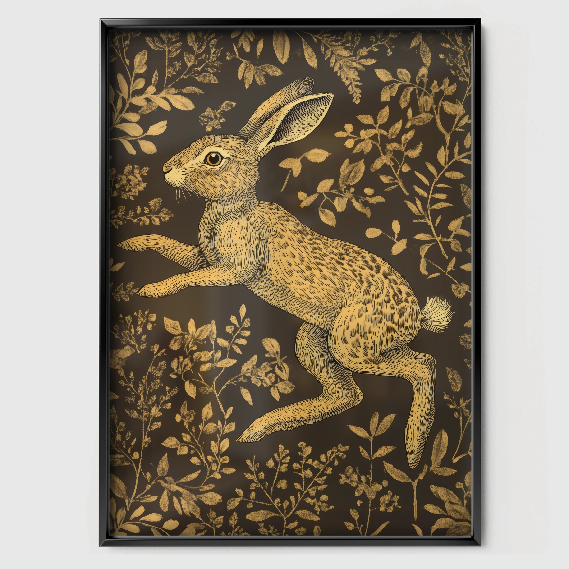 Golden Hare Nursery Print - black framed nursery wall art print