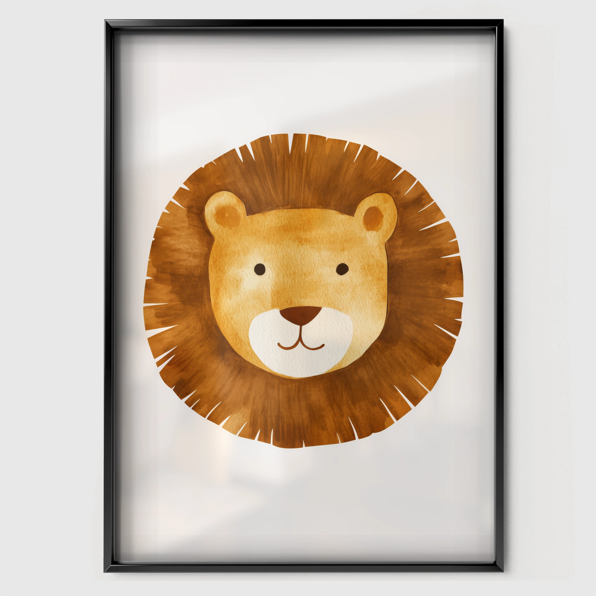 Golden Lion Face Nursery Print - black framed nursery wall art print