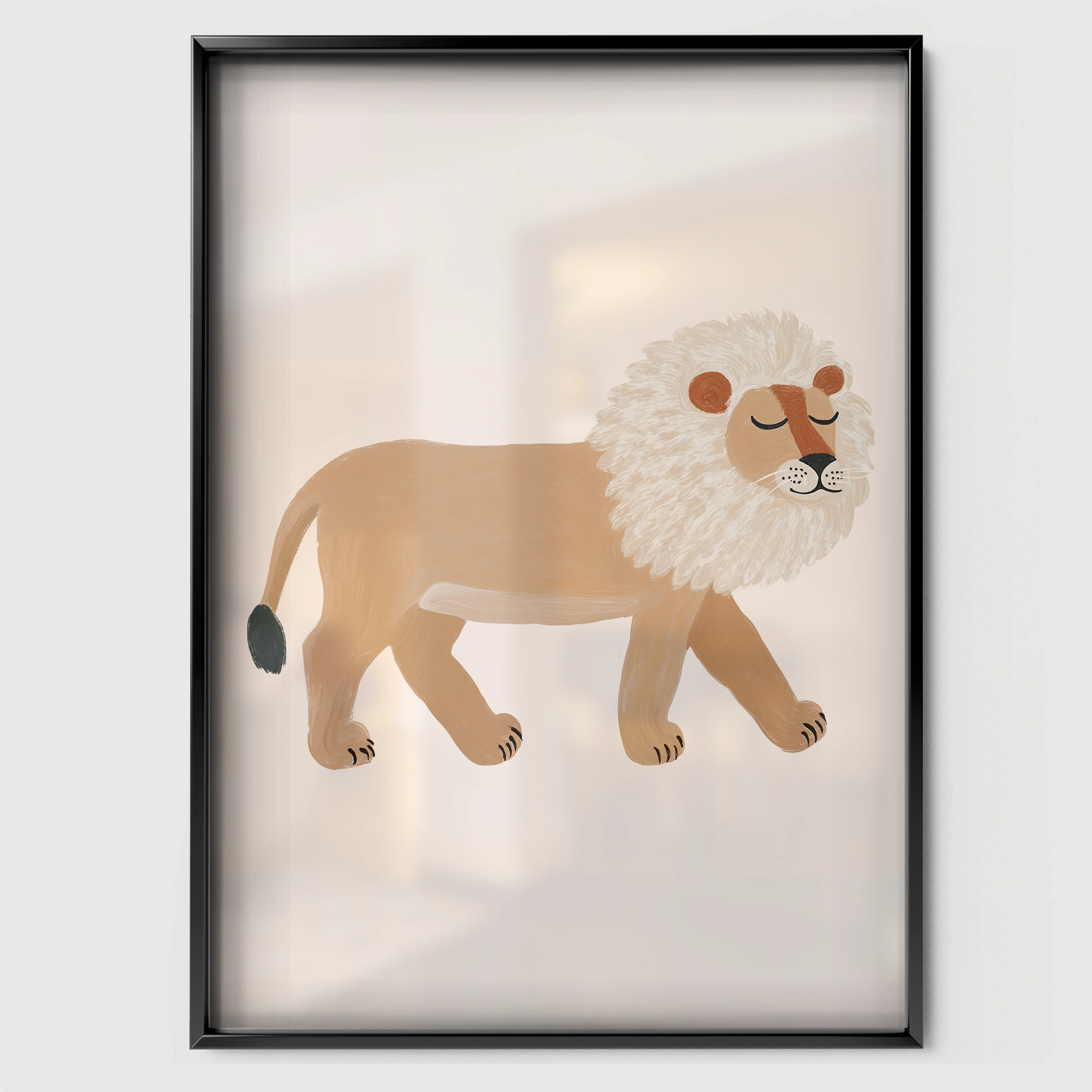 Golden Lion Nursery Print - black framed nursery wall art print