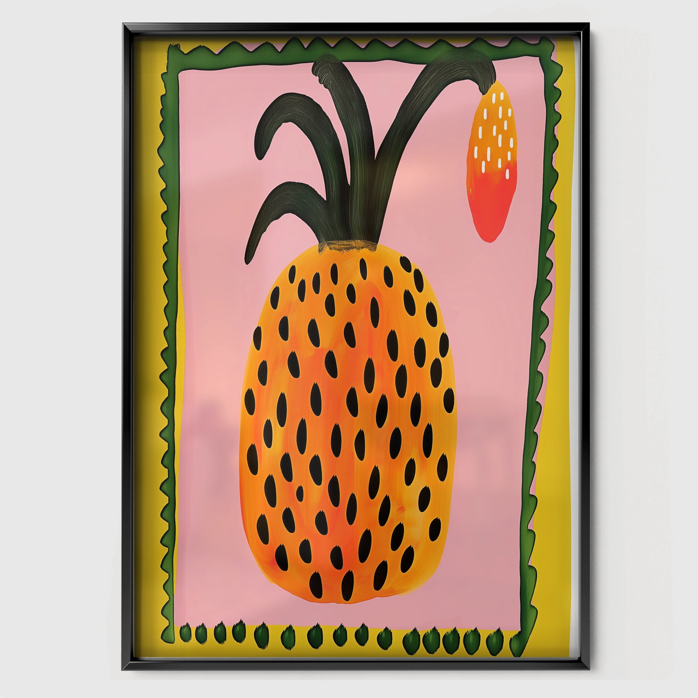 Golden Pineapple Nursery Print - black framed nursery wall art print