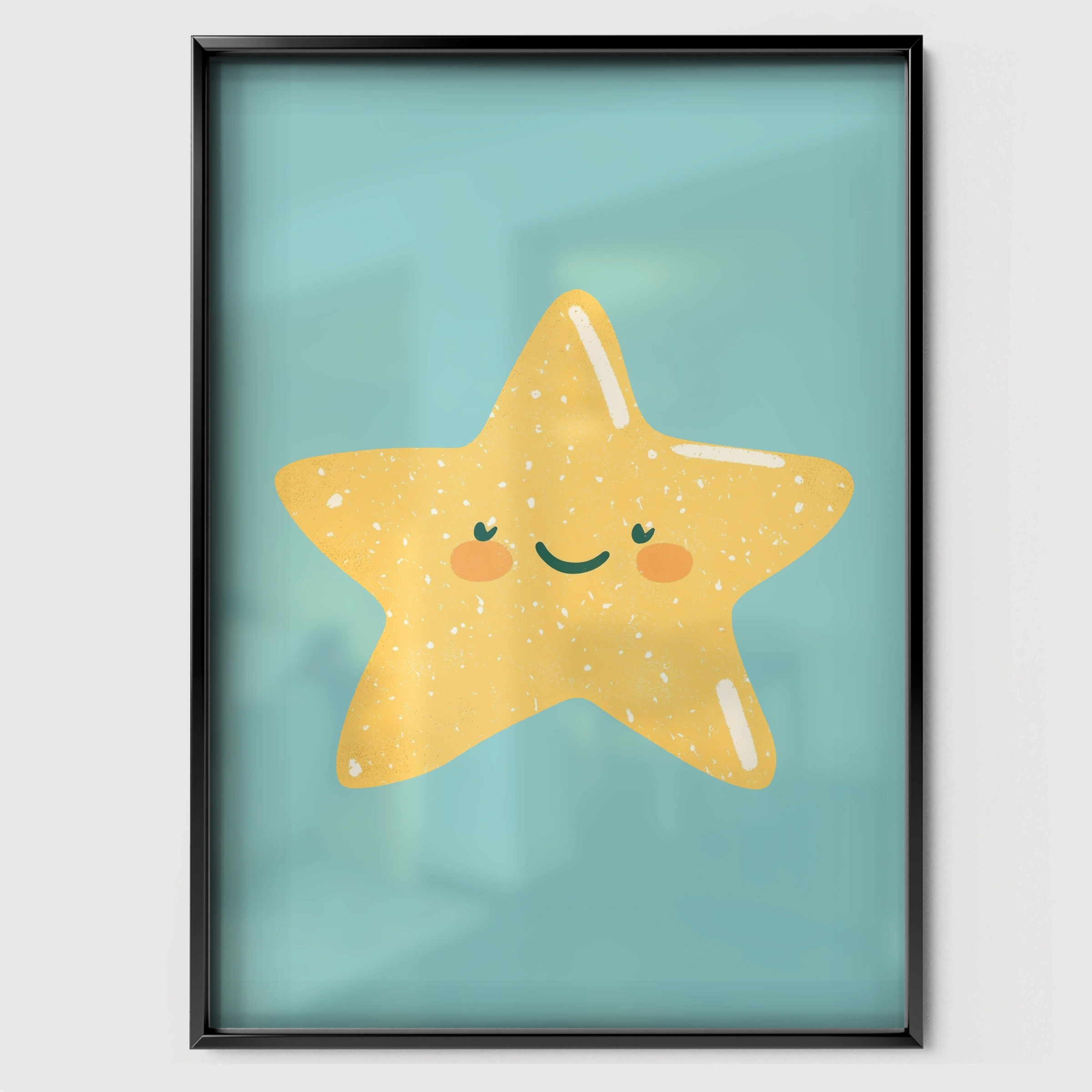 Golden Star Nursery Print - black framed nursery wall art print
