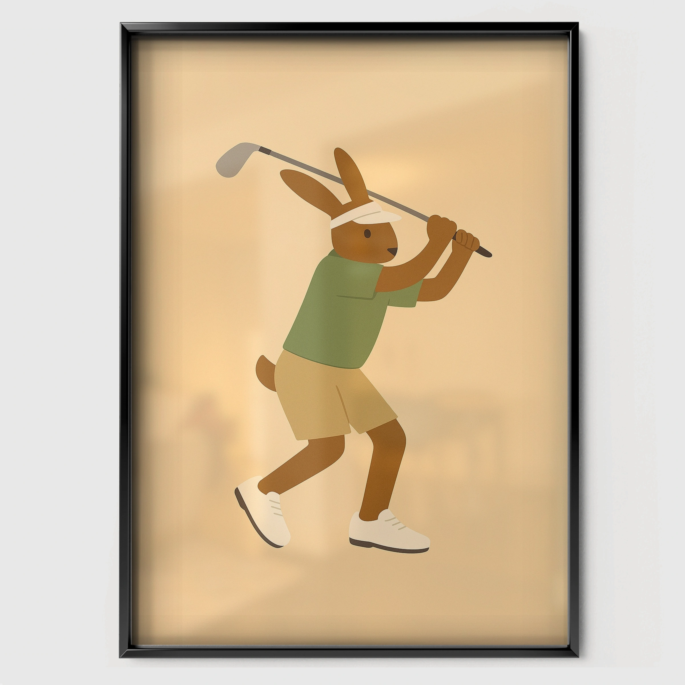 Golfer Rabbit Nursery Print - black framed nursery wall art print