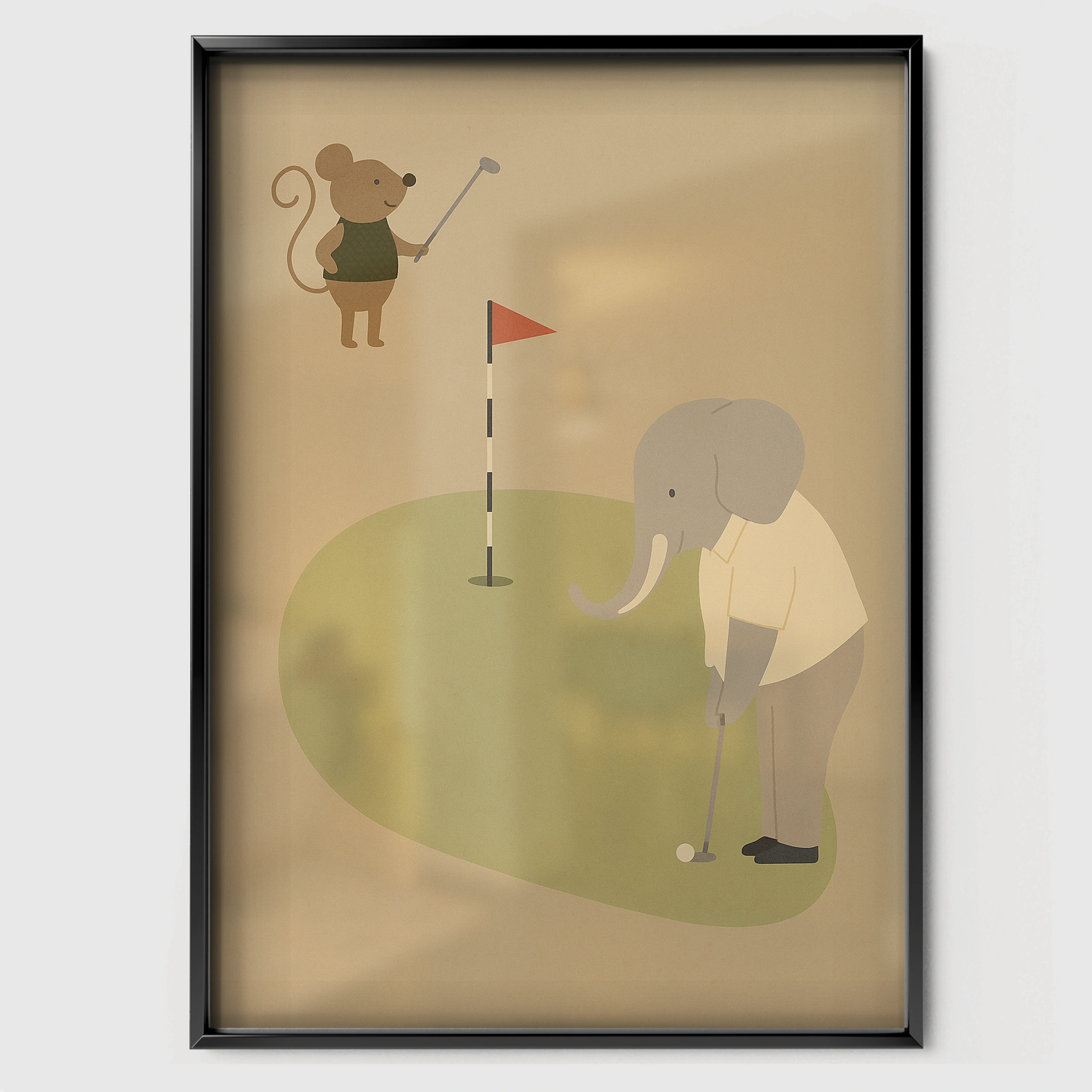 Golfing Friends Nursery Print - black framed nursery wall art print