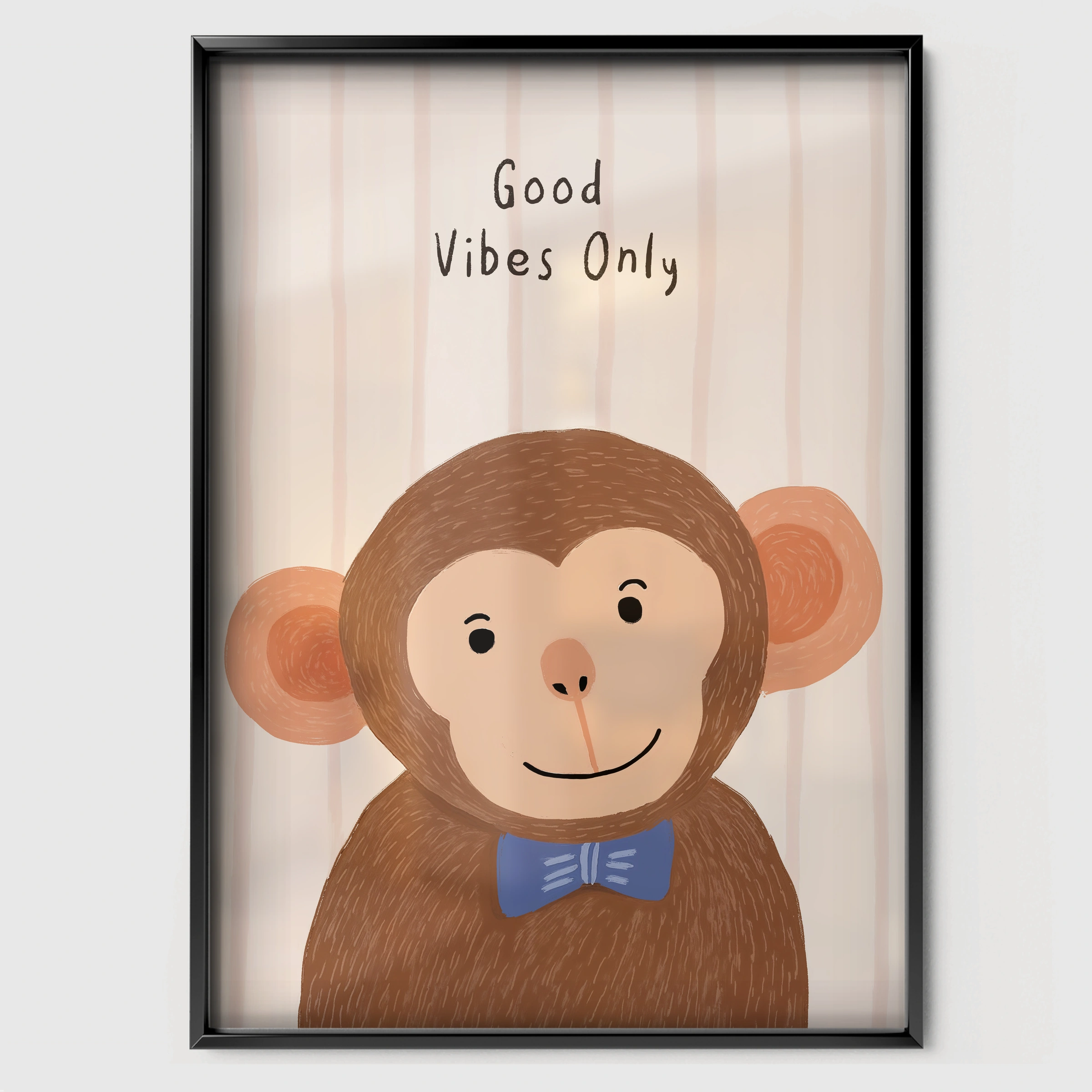 Good Vibes Only Monkey Nursery Print - black framed nursery wall art print