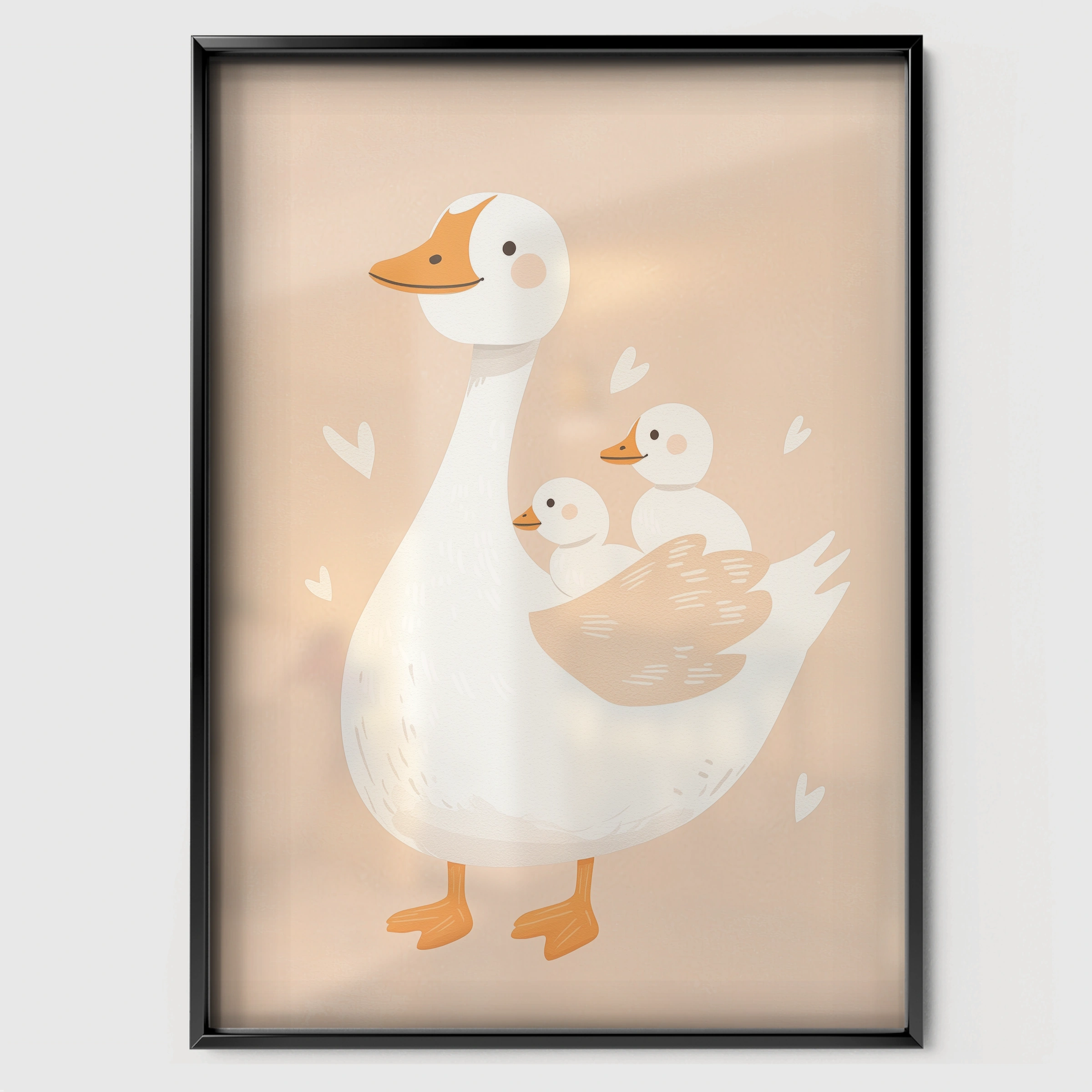 Goose and Goslings Nursery Print - black framed nursery wall art print