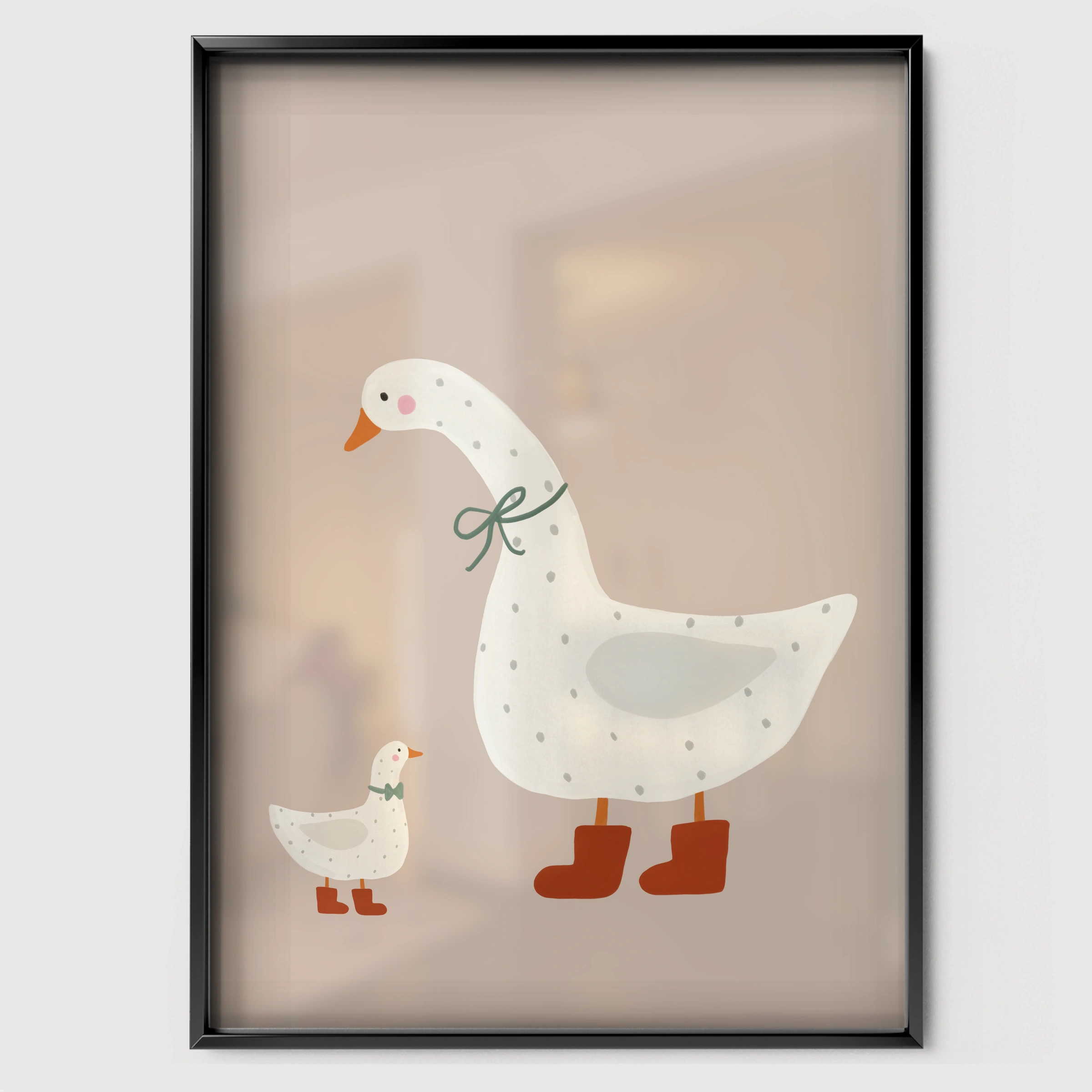 Goose Family Nursery Print - black framed nursery wall art print