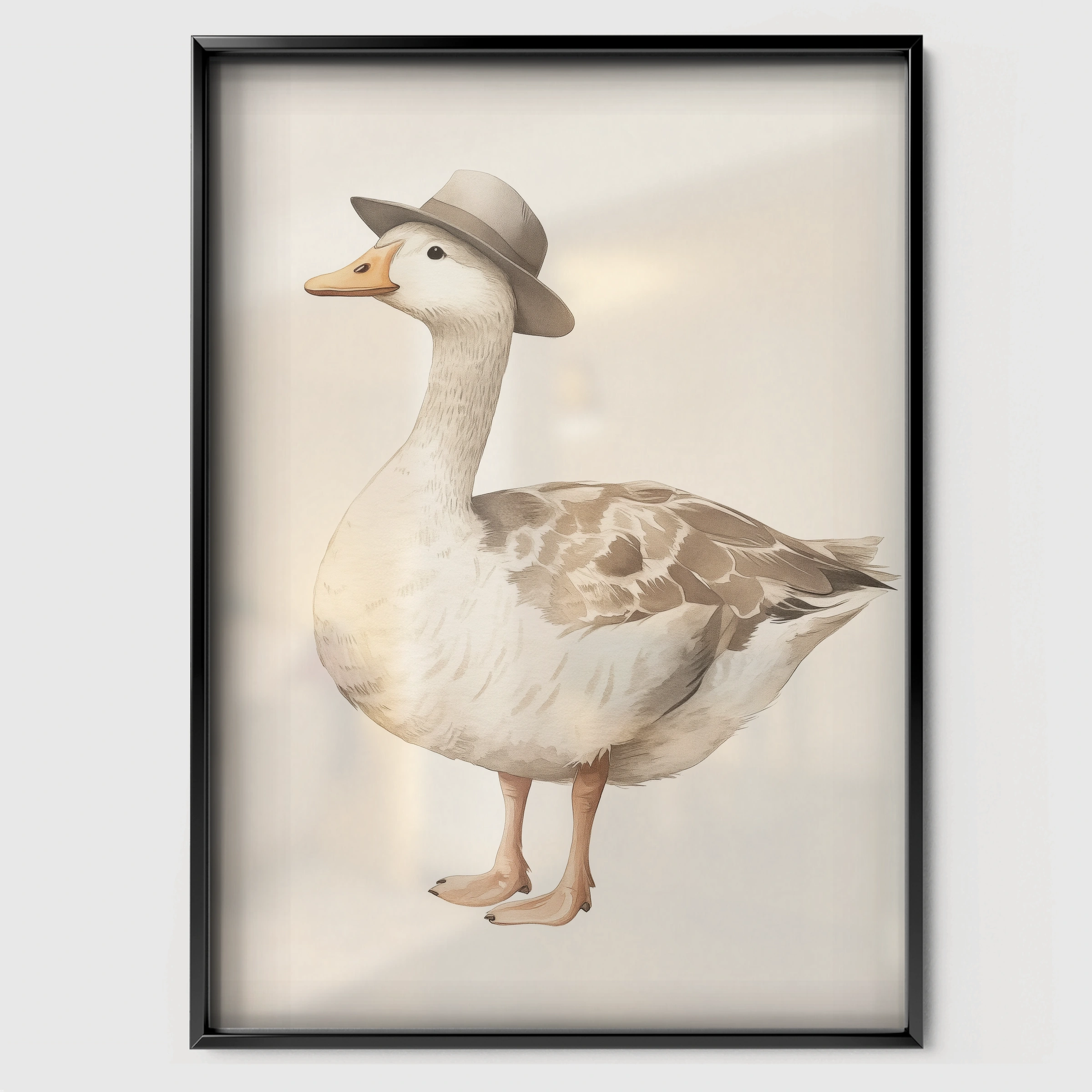 Goose in a Hat Nursery Print - black framed nursery wall art print