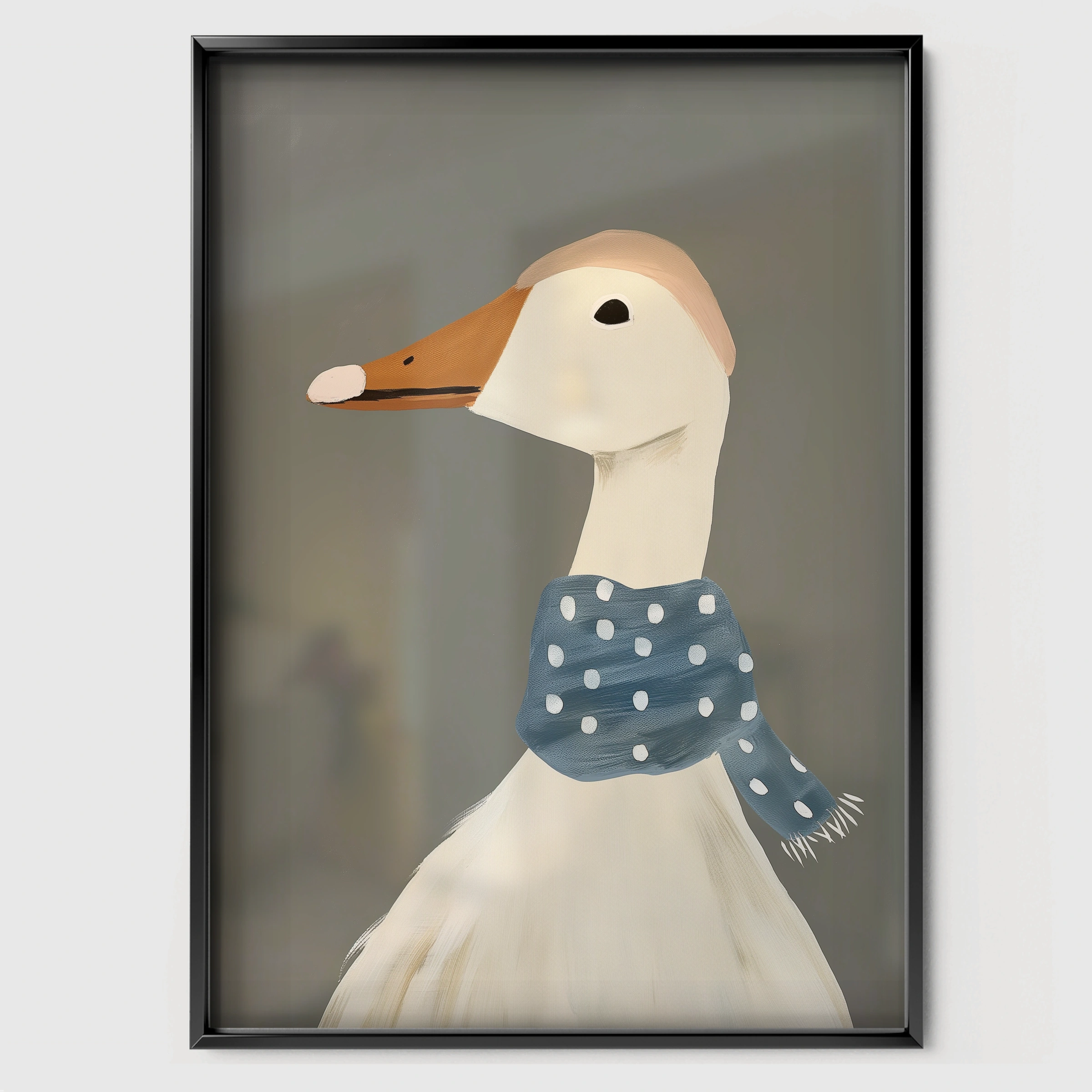Goose in a Scarf Nursery Print - black framed nursery wall art print