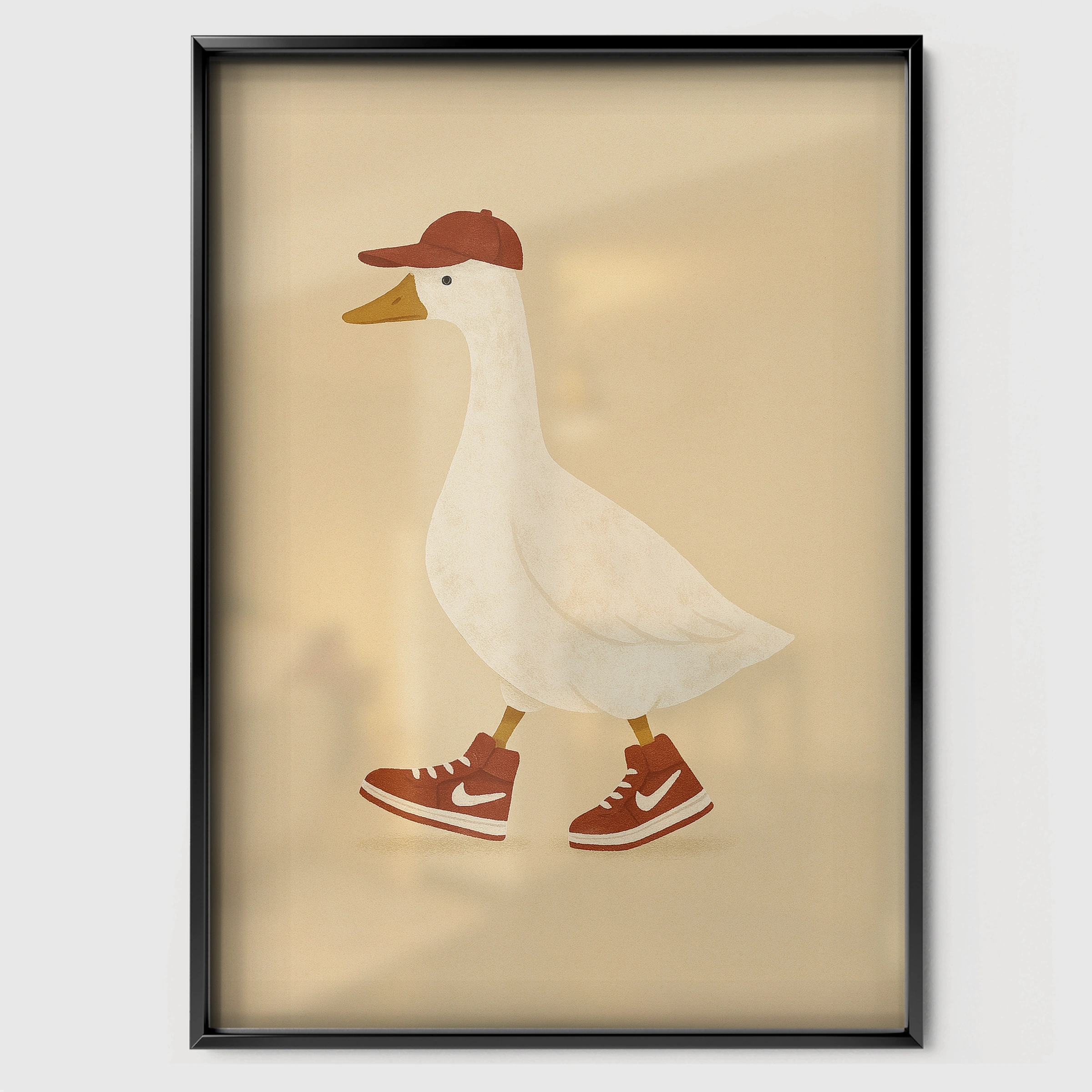 Goose in Sneakers Nursery Print - black framed nursery wall art print