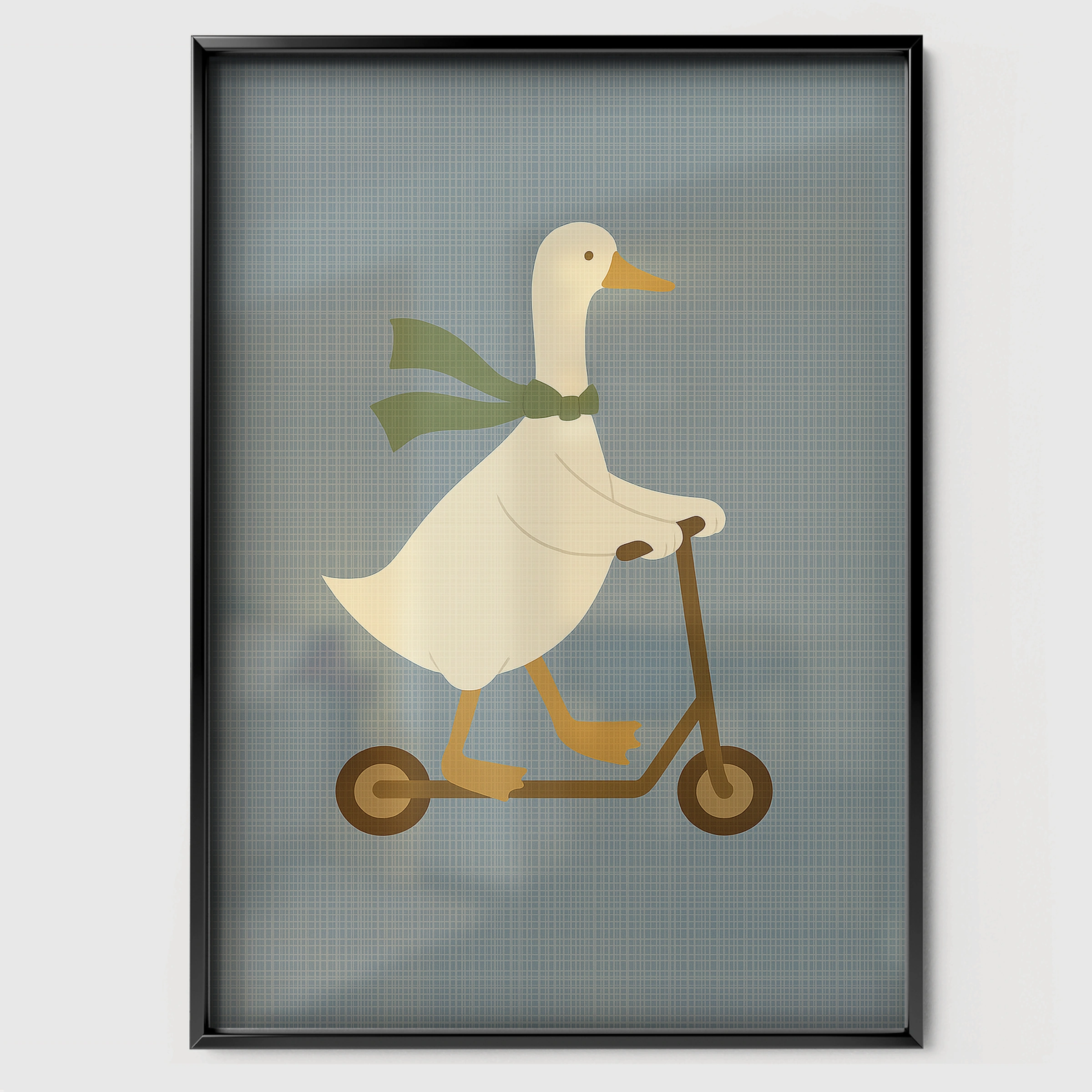 Goose Scooter Ride Nursery Print - black framed nursery wall art print