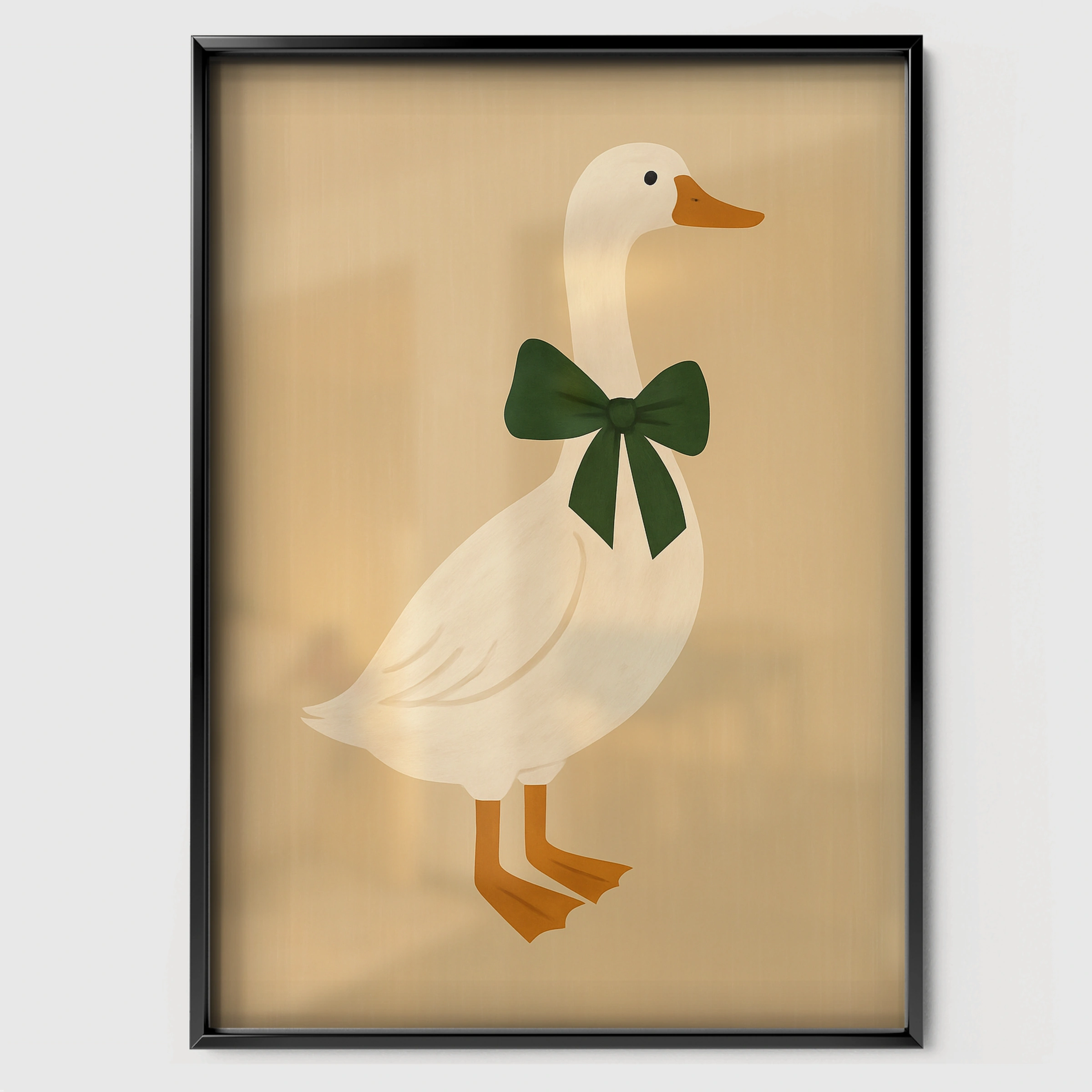 Goose with a Bow Nursery Print - black framed nursery wall art print