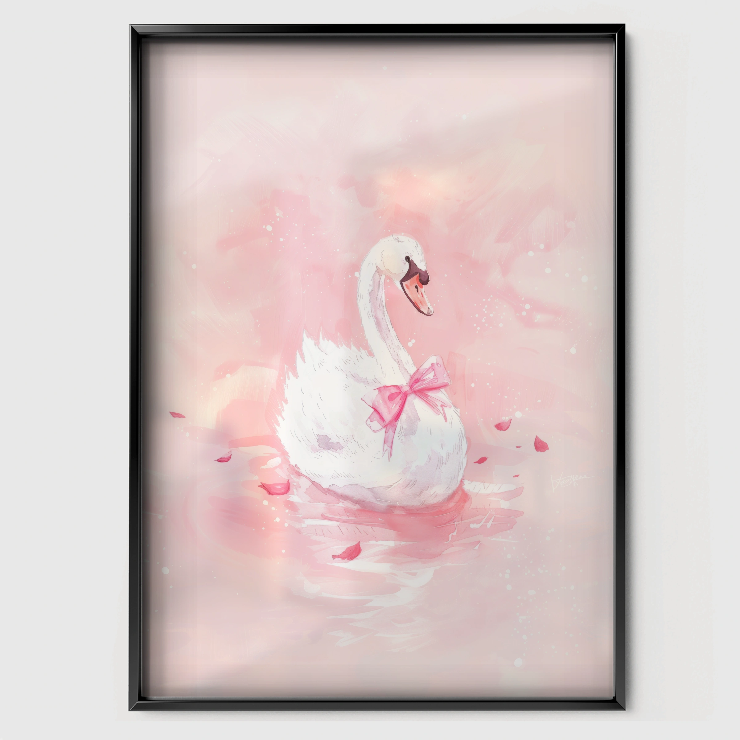 Graceful Swan Nursery Print - black framed nursery wall art print