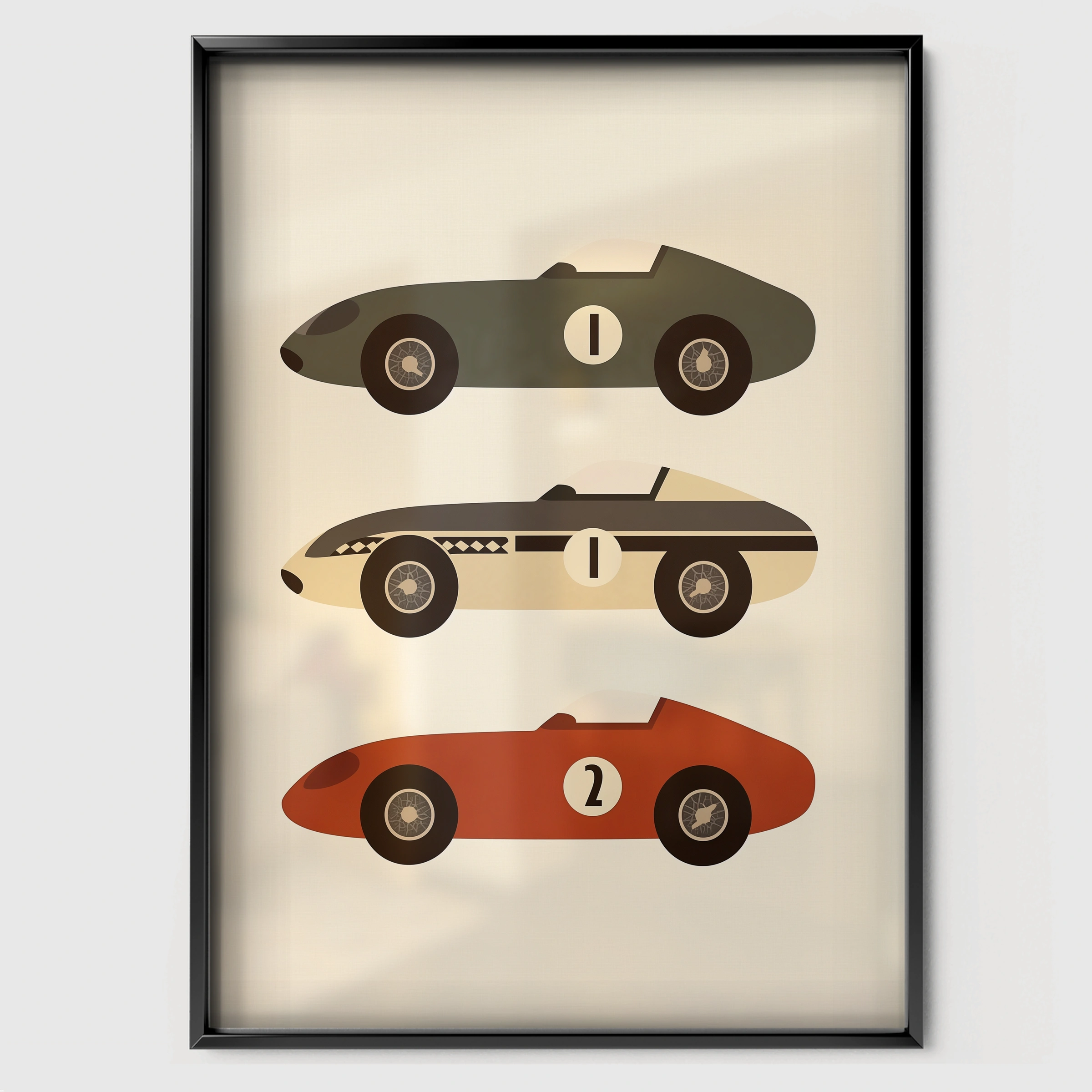 Grand Prix Race Cars Nursery Print - black framed nursery wall art print