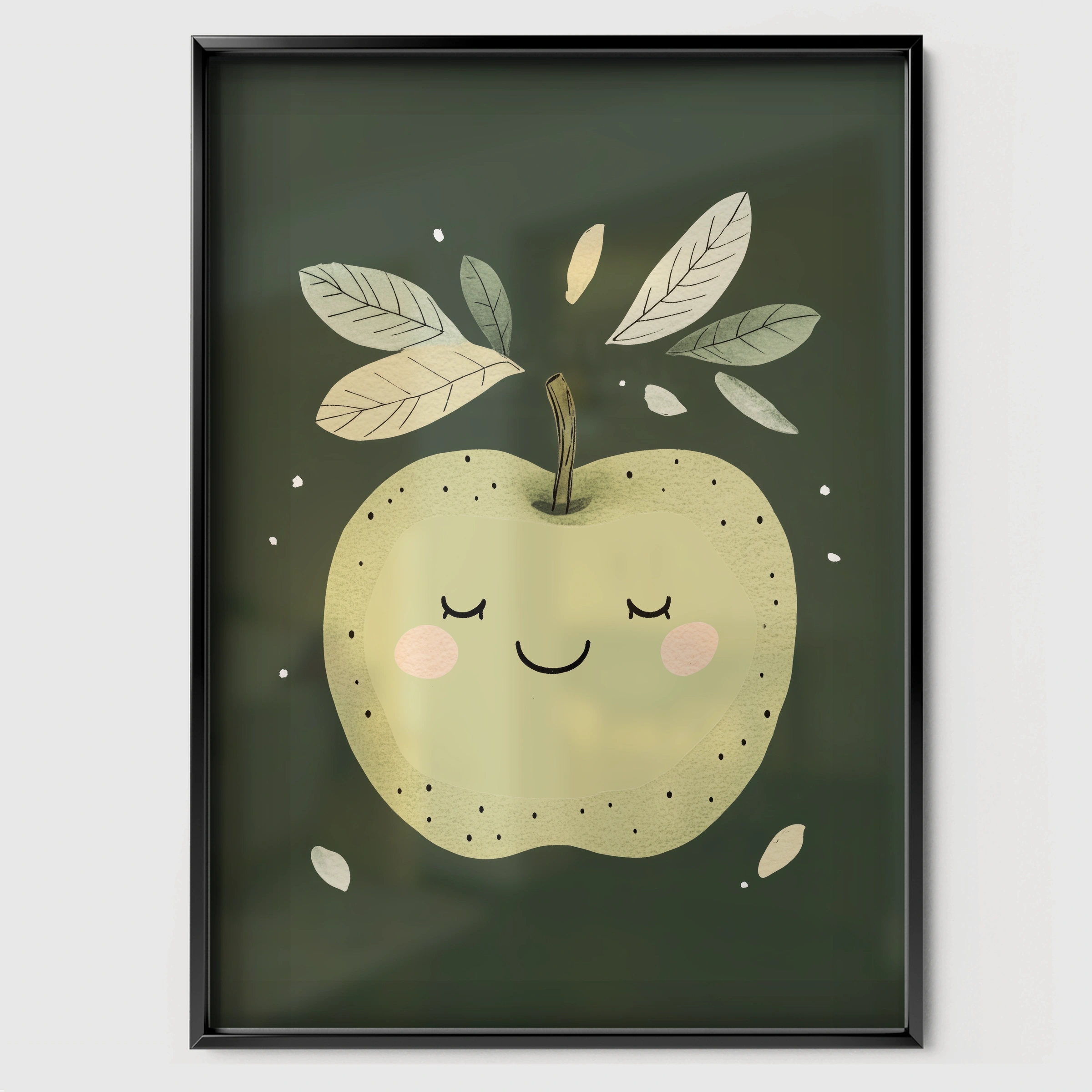 Green Apple Nursery Print - black framed nursery wall art print