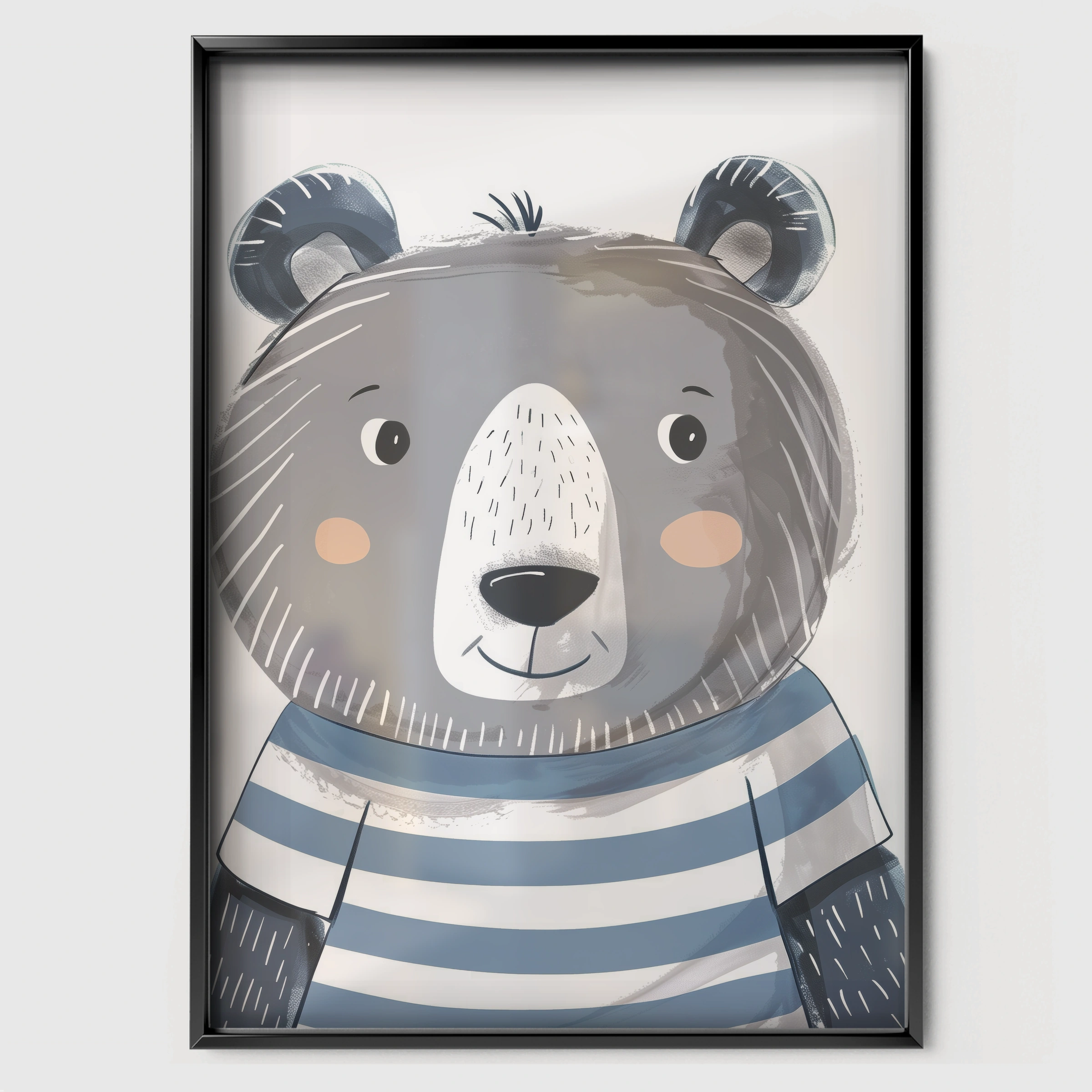 Grey Bear Nursery Print - black framed nursery wall art print