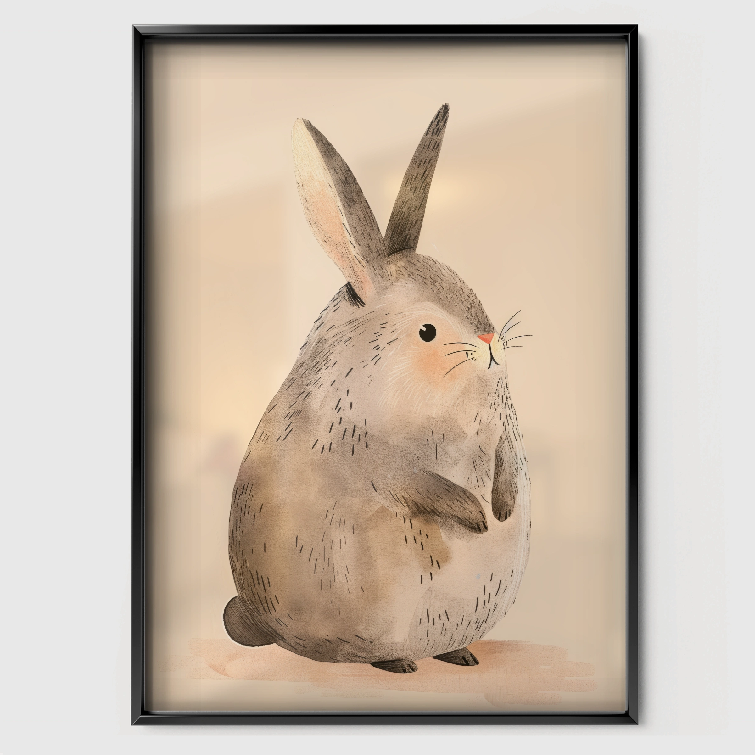 Grey Bunny Nursery Print - black framed nursery wall art print
