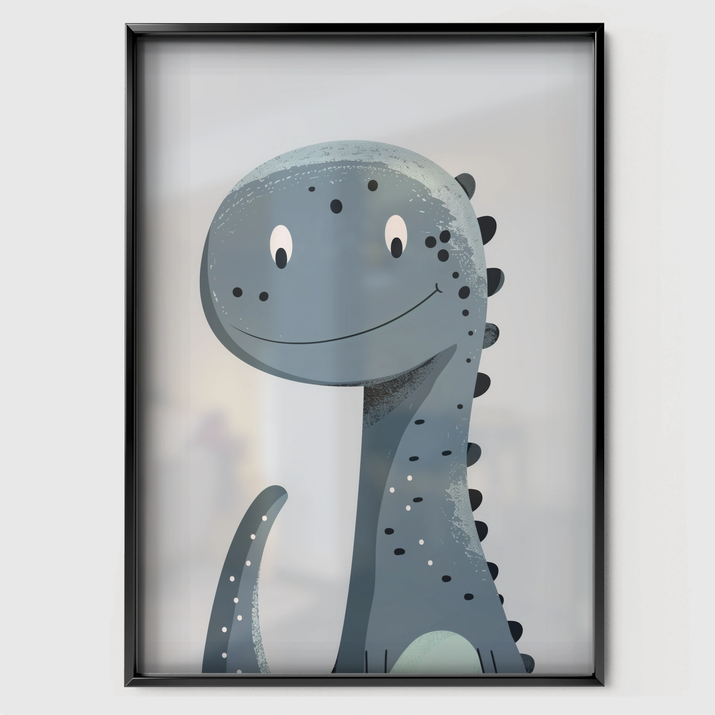 Grey Dinosaur Nursery Print - black framed nursery wall art print