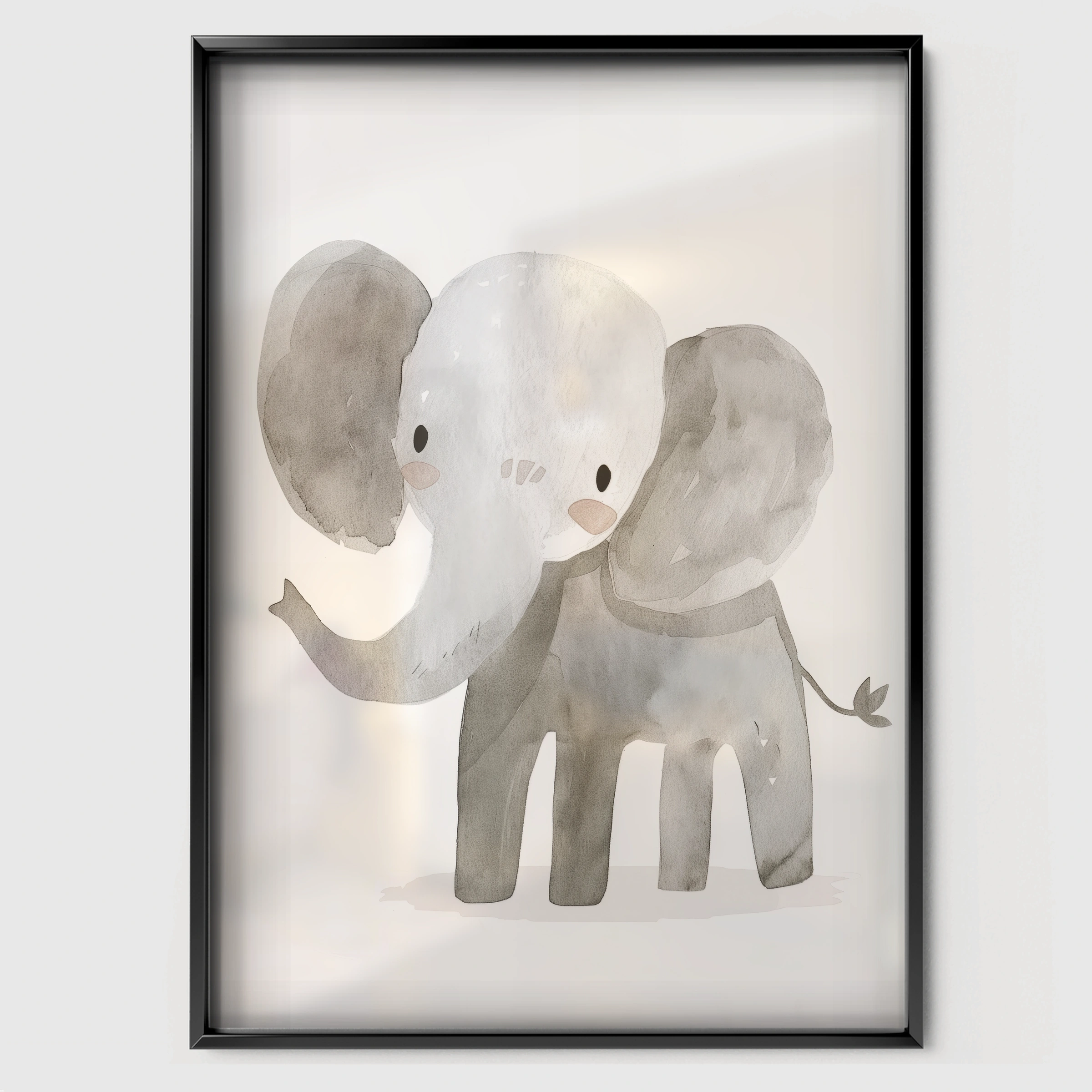 Grey Elephant Nursery Print - black framed nursery wall art print