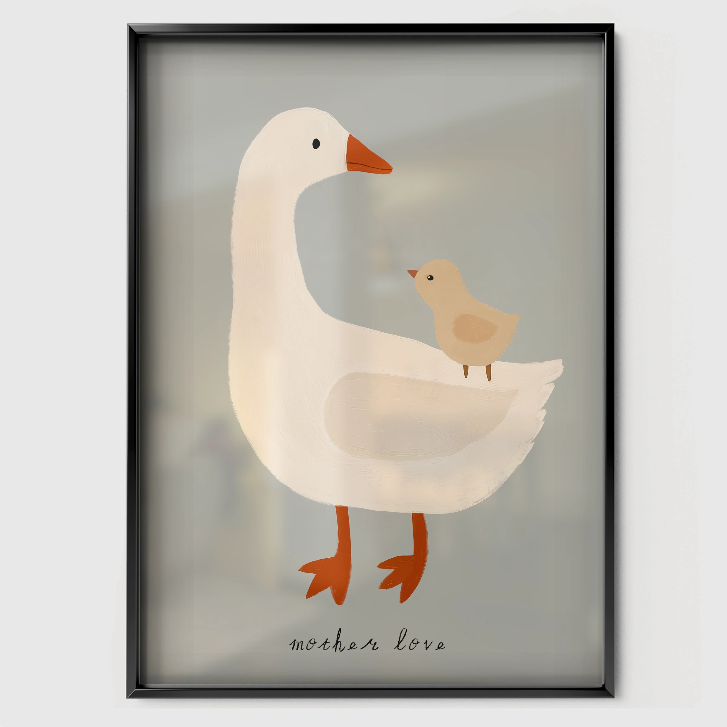 Grey Goose Nursery Print - black framed nursery wall art print