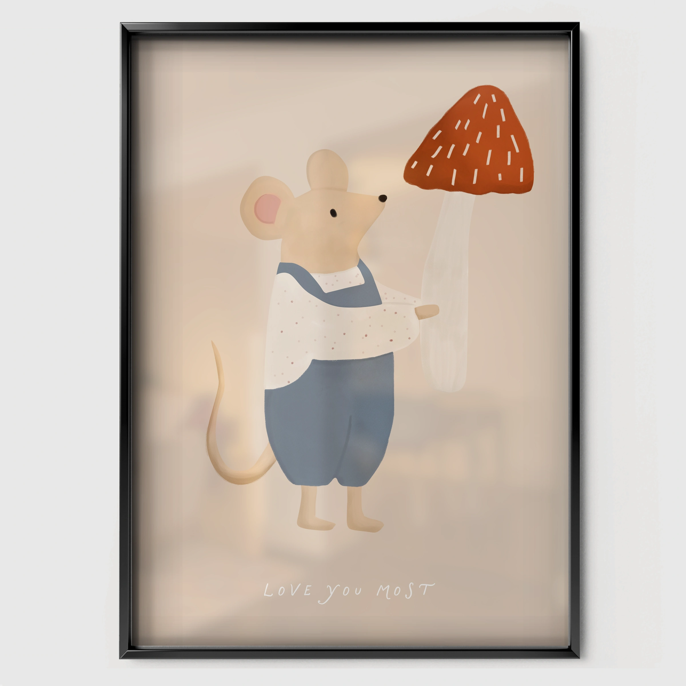 Grey Mouse Nursery Print - black framed nursery wall art print