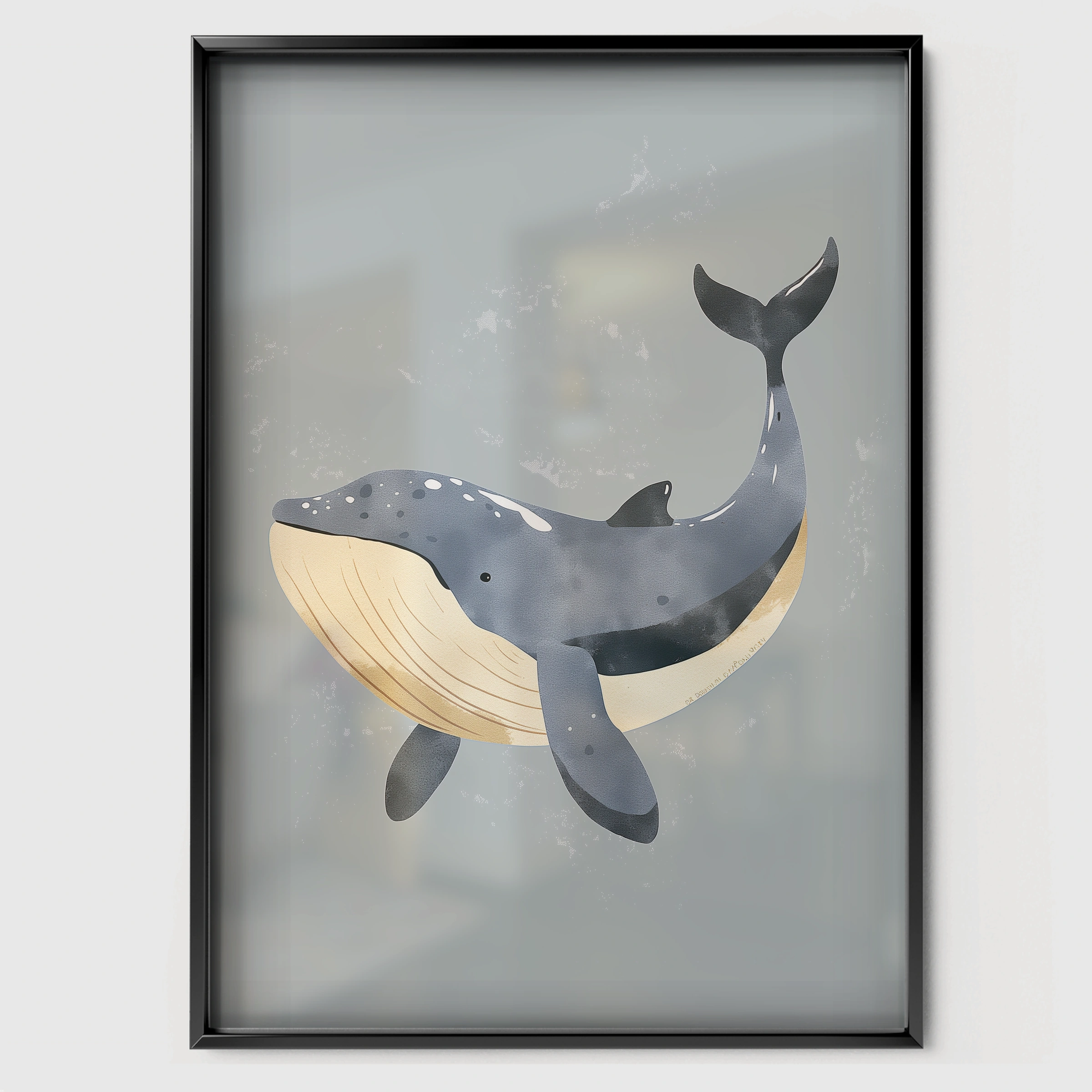 Grey Whale Nursery Print - black framed nursery wall art print