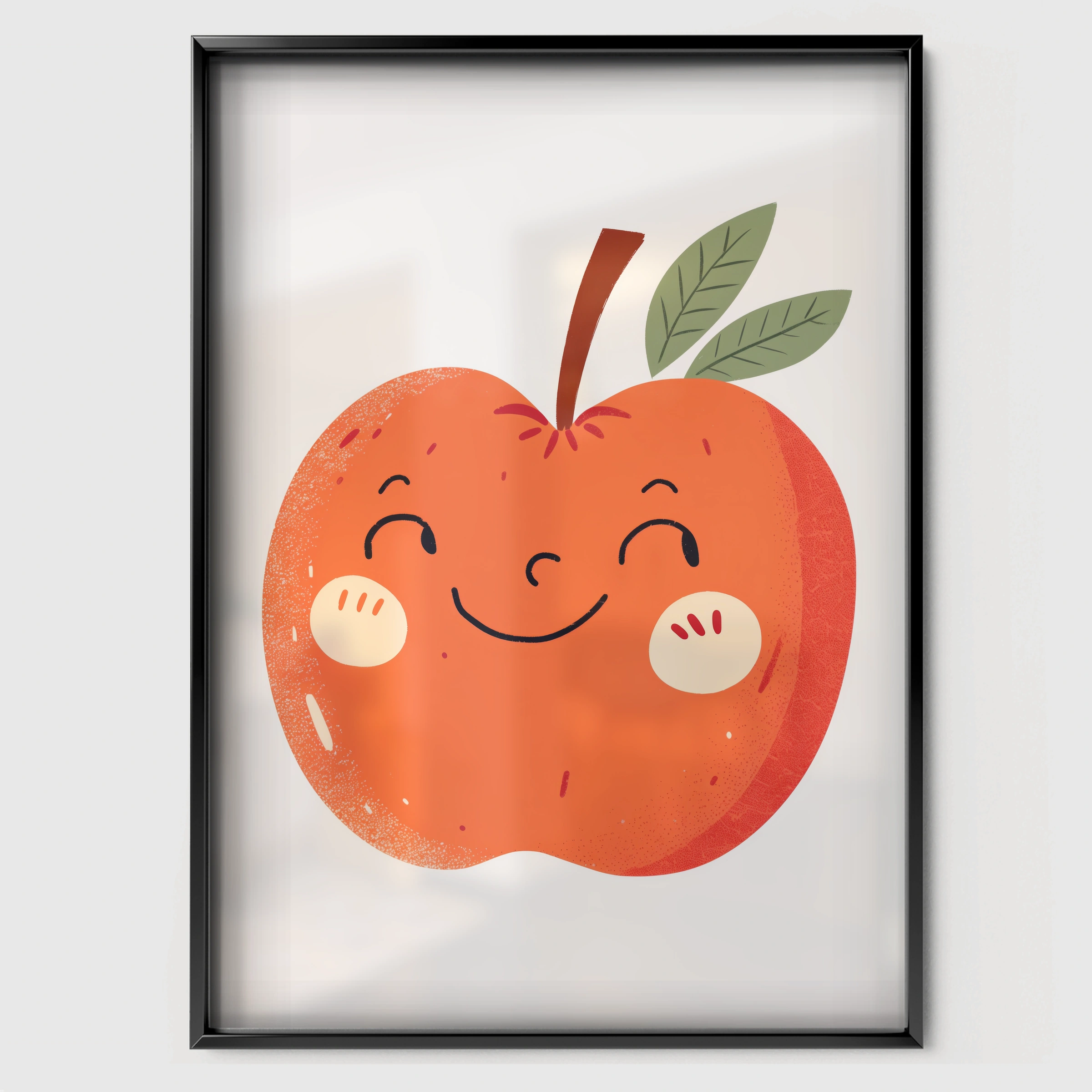Happy Apple Nursery Print - black framed nursery wall art print