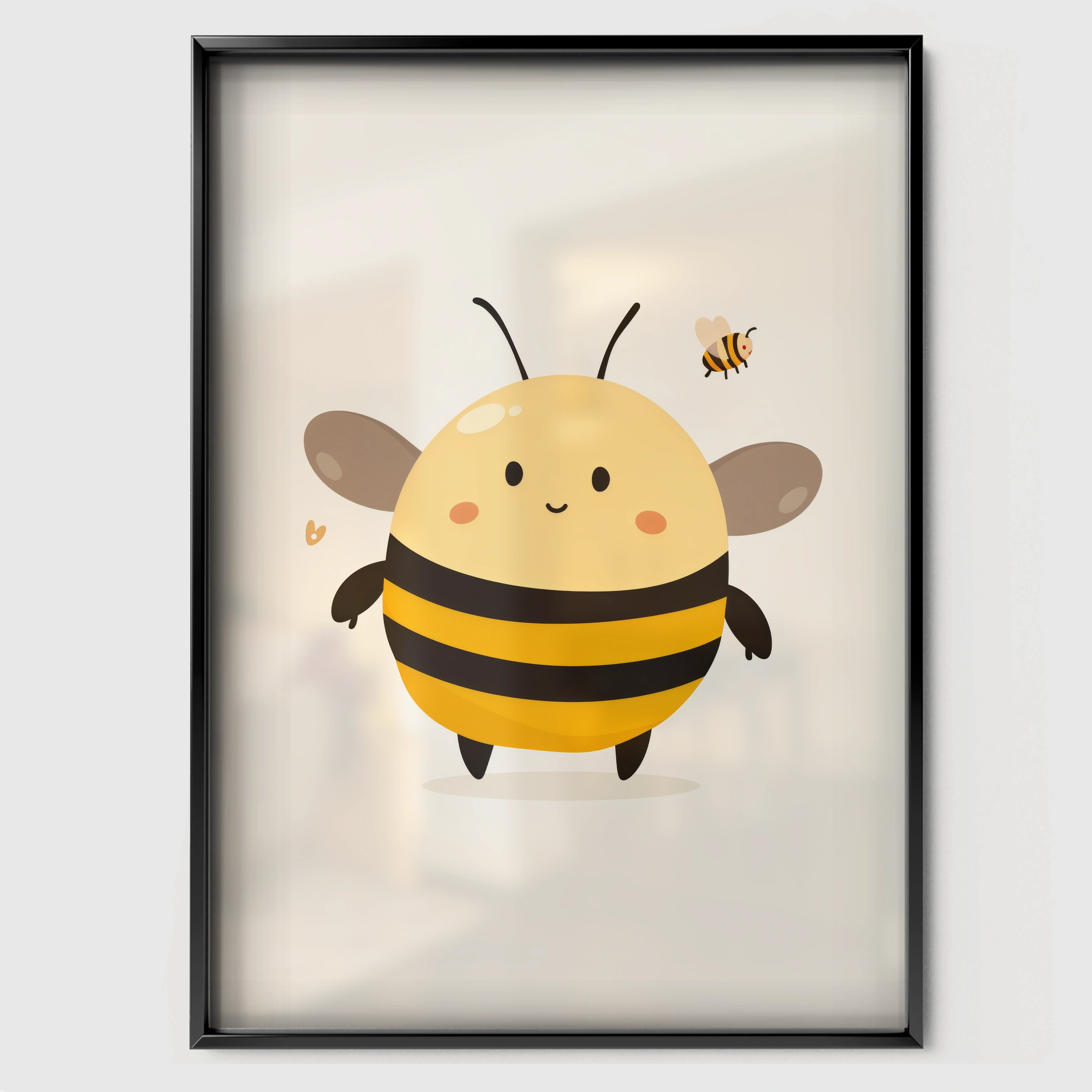 Happy Bee Nursery Print - black framed nursery wall art print