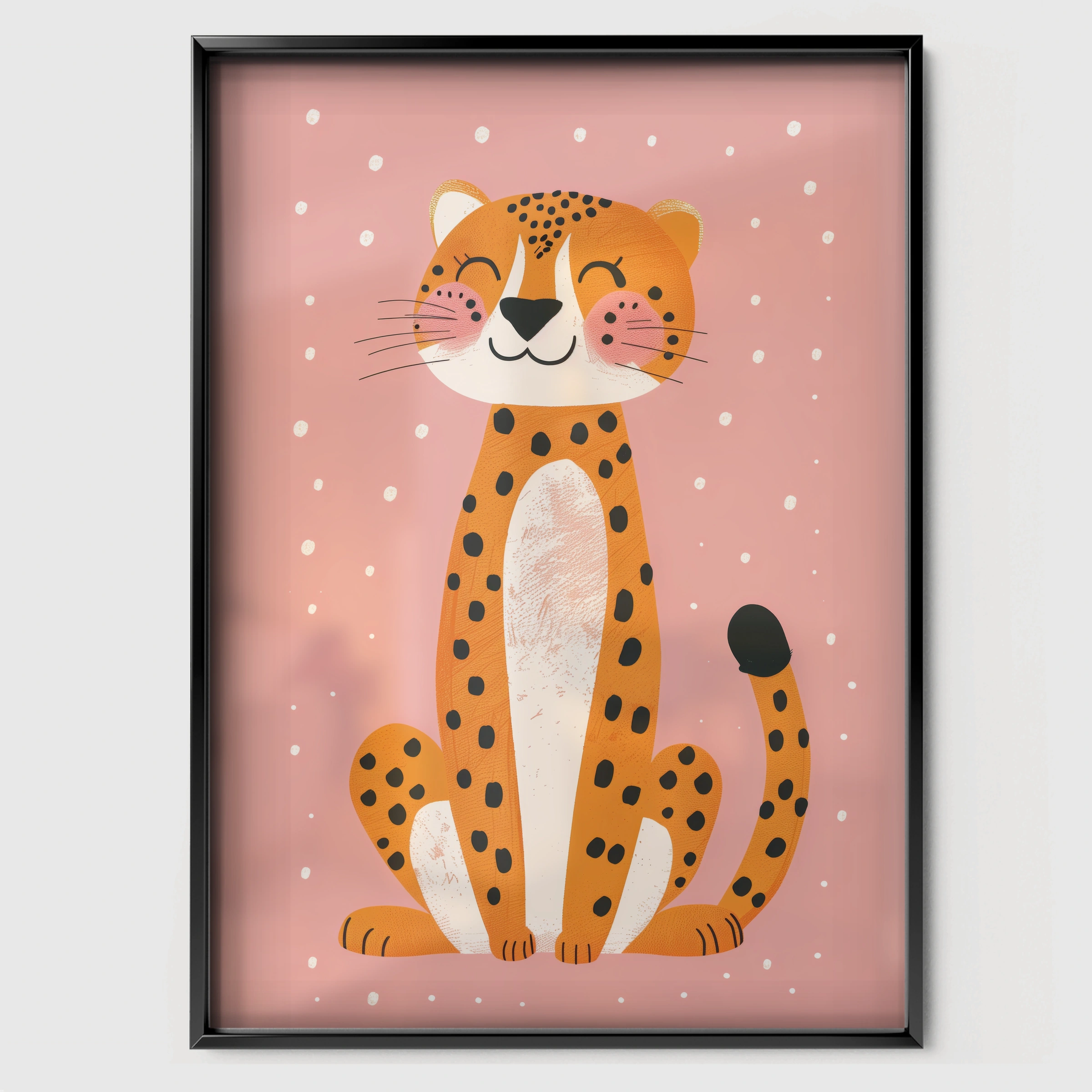 Happy Cheetah Nursery Print - black framed nursery wall art print