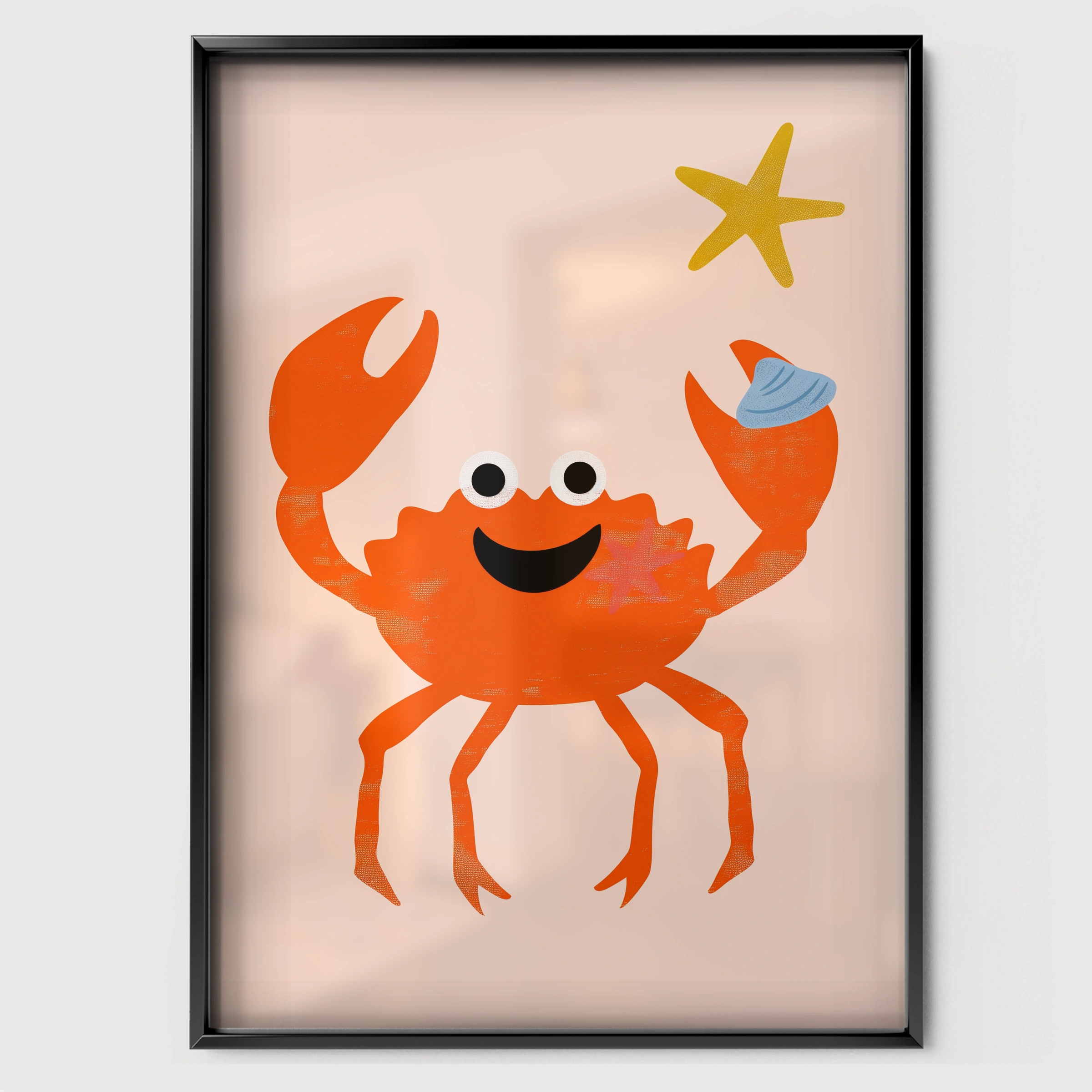 Happy Crab Nursery Print - black framed nursery wall art print