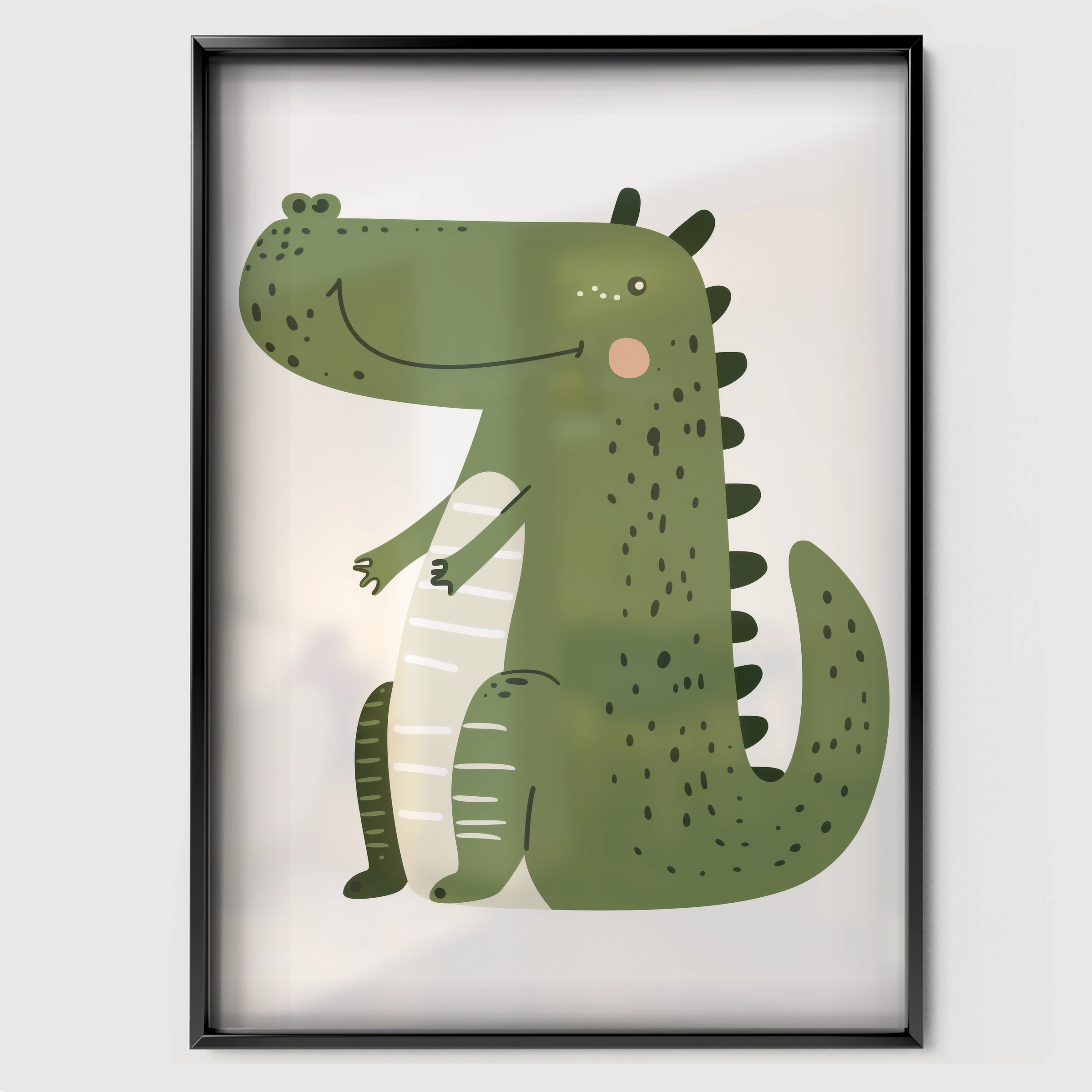 Happy Crocodile Nursery Print - black framed nursery wall art print