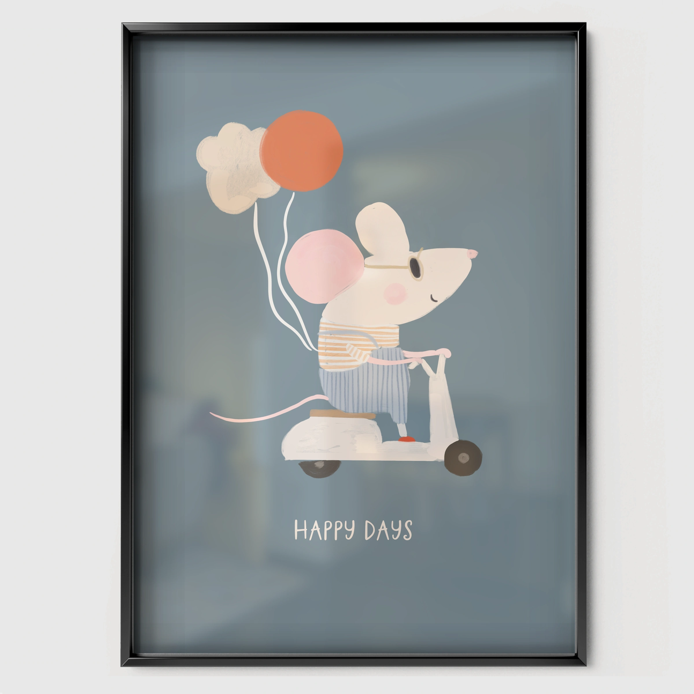 Happy Days Mouse Nursery Print - black framed nursery wall art print