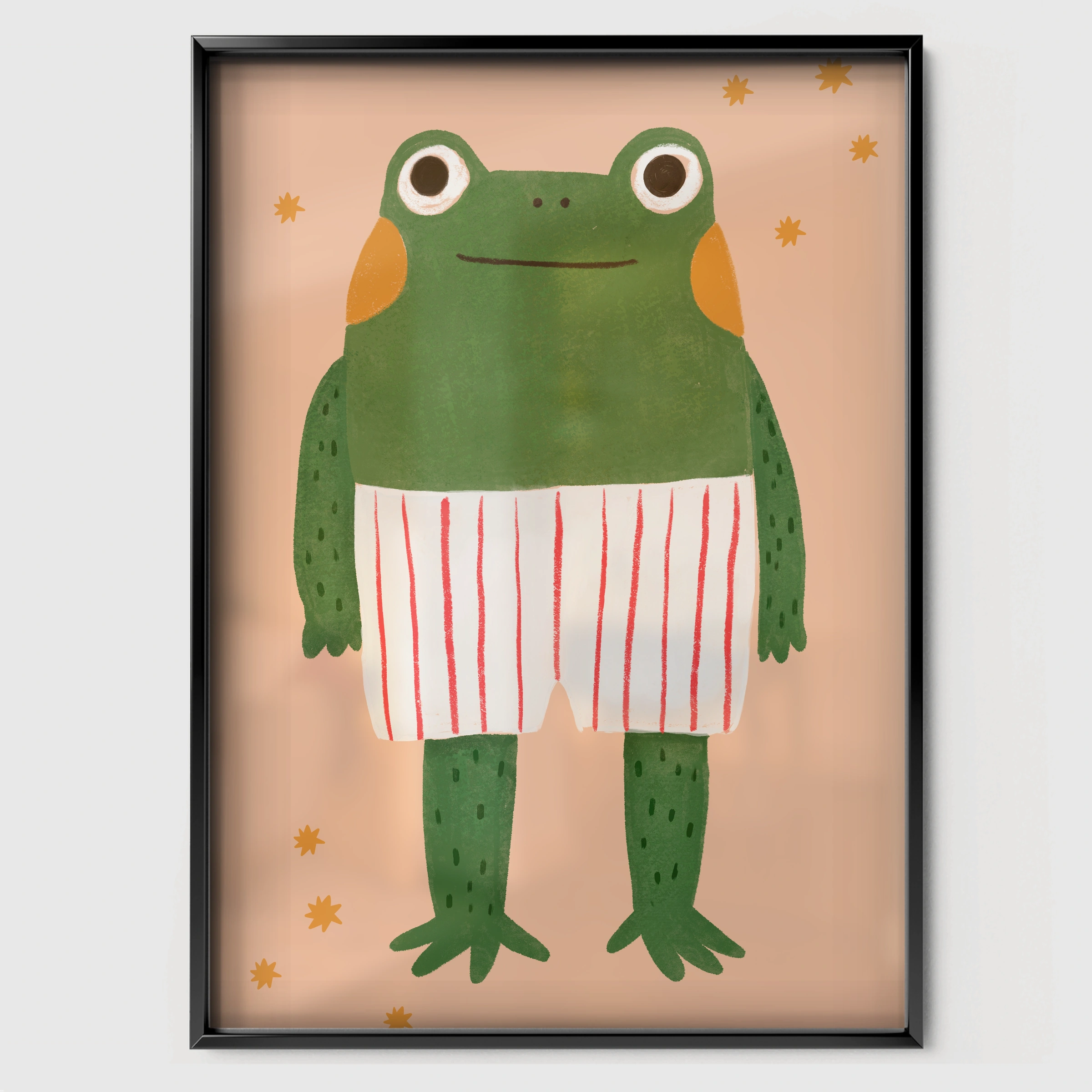 Happy Frog Nursery Print - black framed nursery wall art print