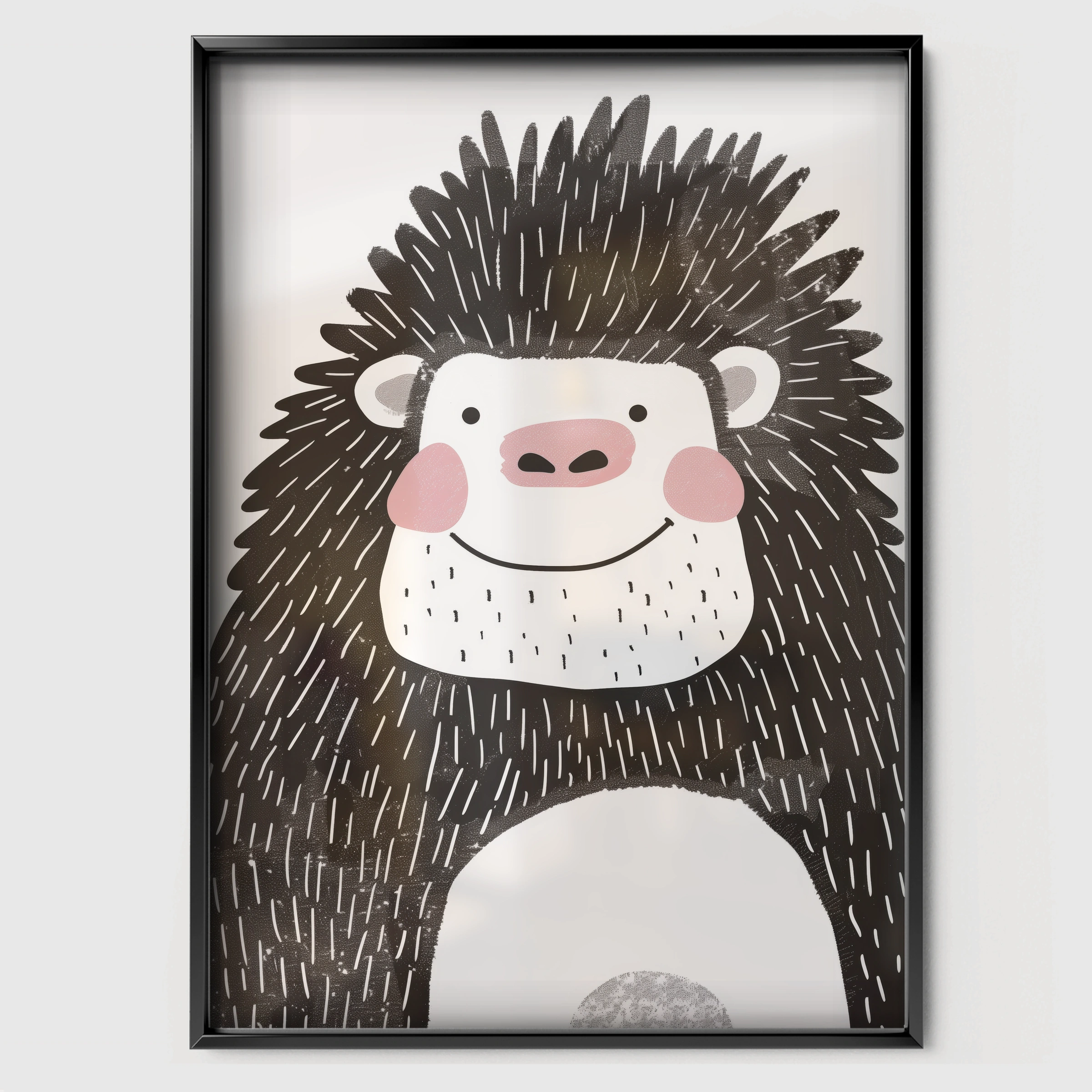 Happy Gorilla Nursery Print - black framed nursery wall art print
