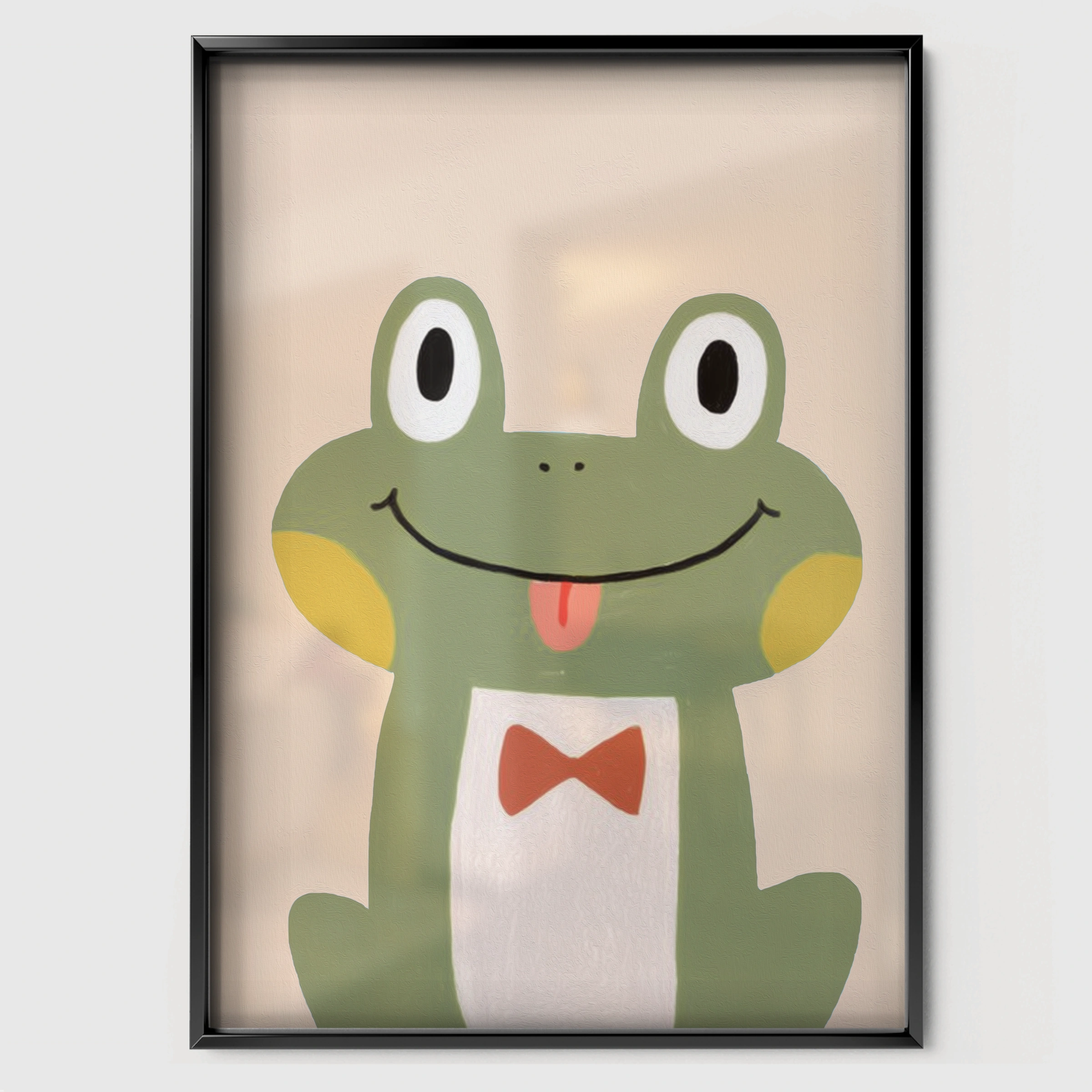 Happy Green Frog Nursery Print - black framed nursery wall art print