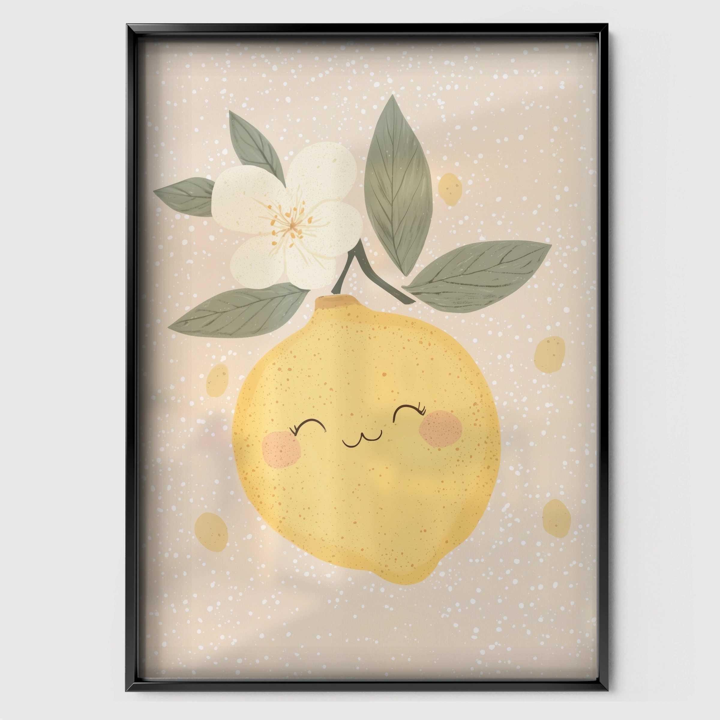 Happy Lemon Nursery Print - black framed nursery wall art print