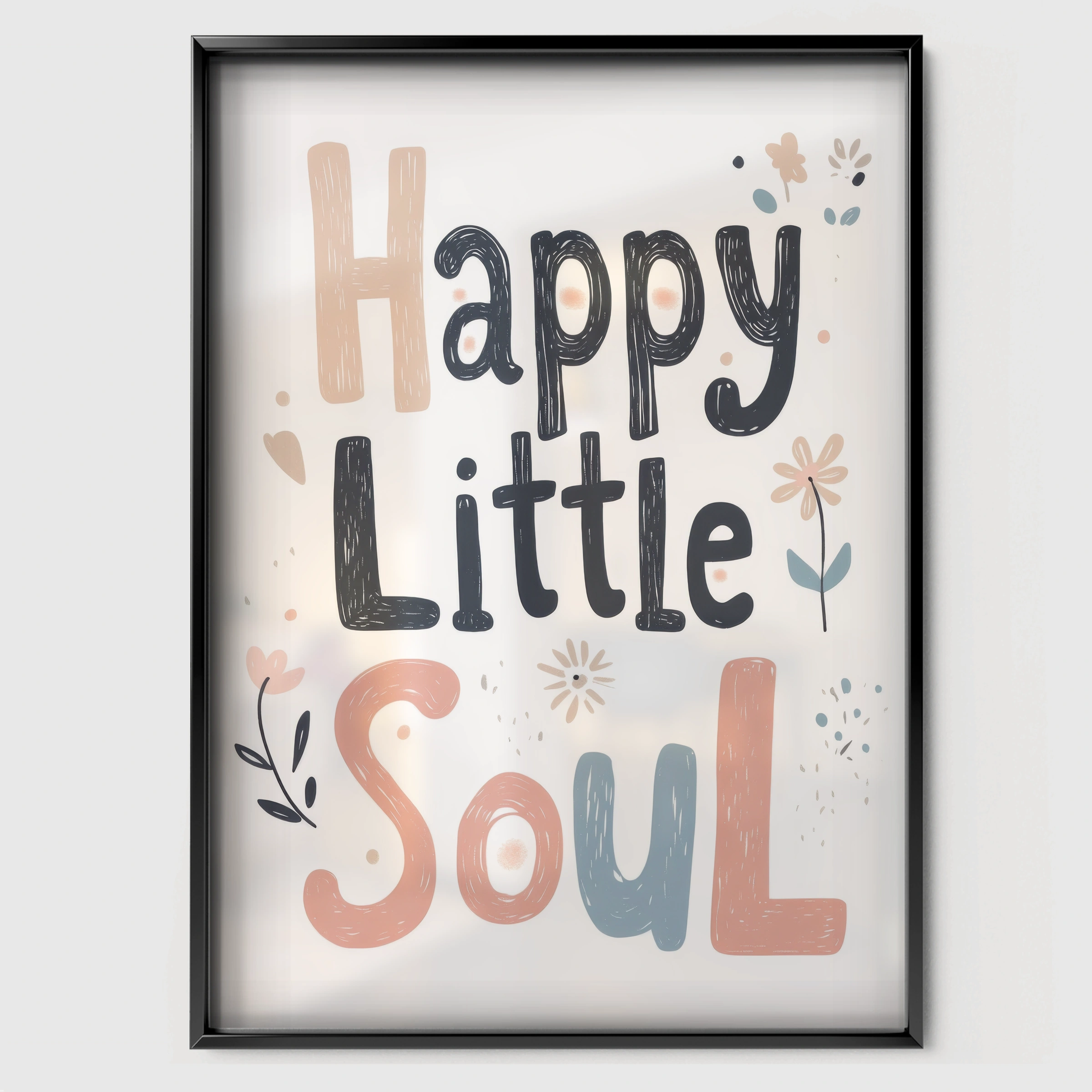 Happy Little Soul Nursery Print - black framed nursery wall art print