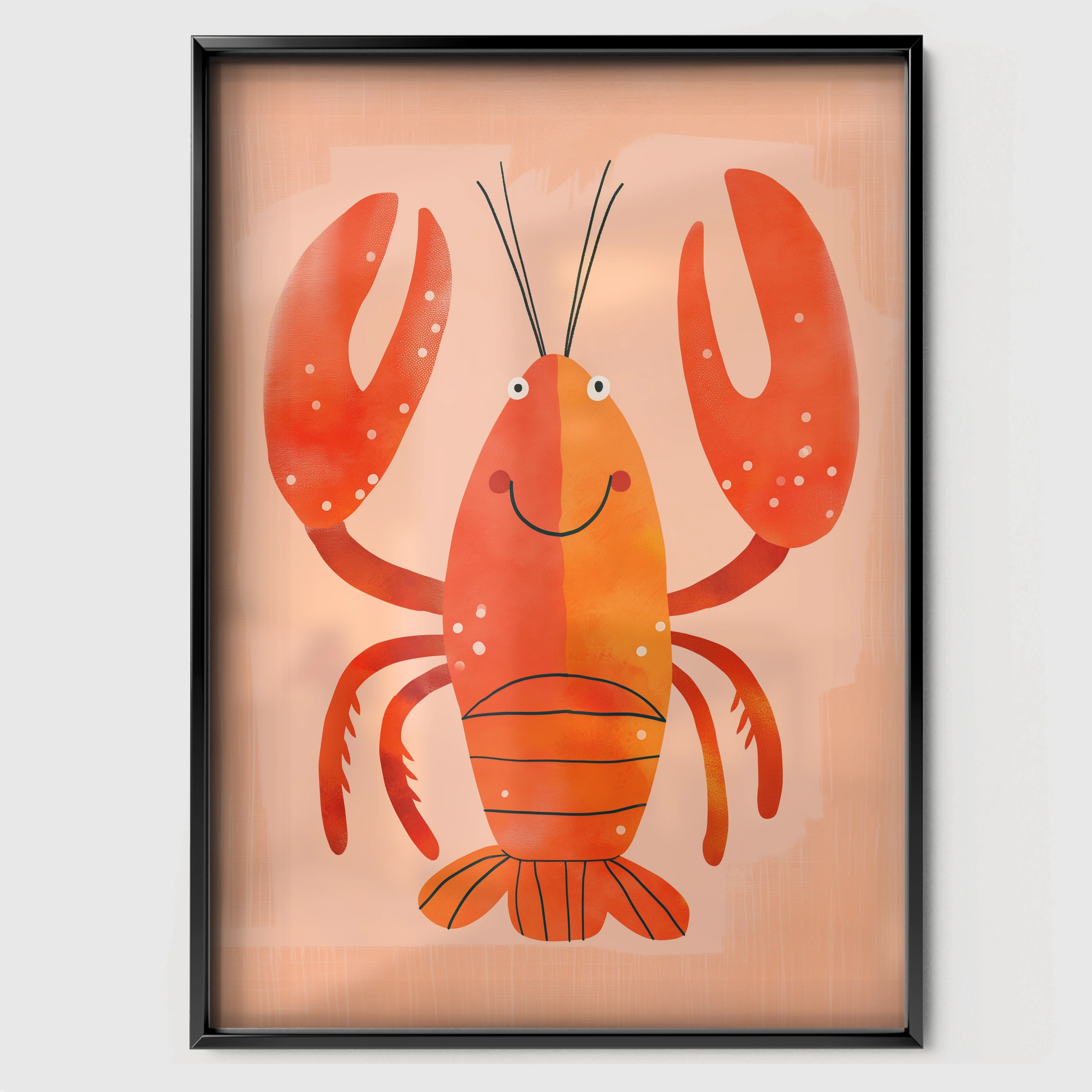 Happy Lobster Nursery Print - black framed nursery wall art print