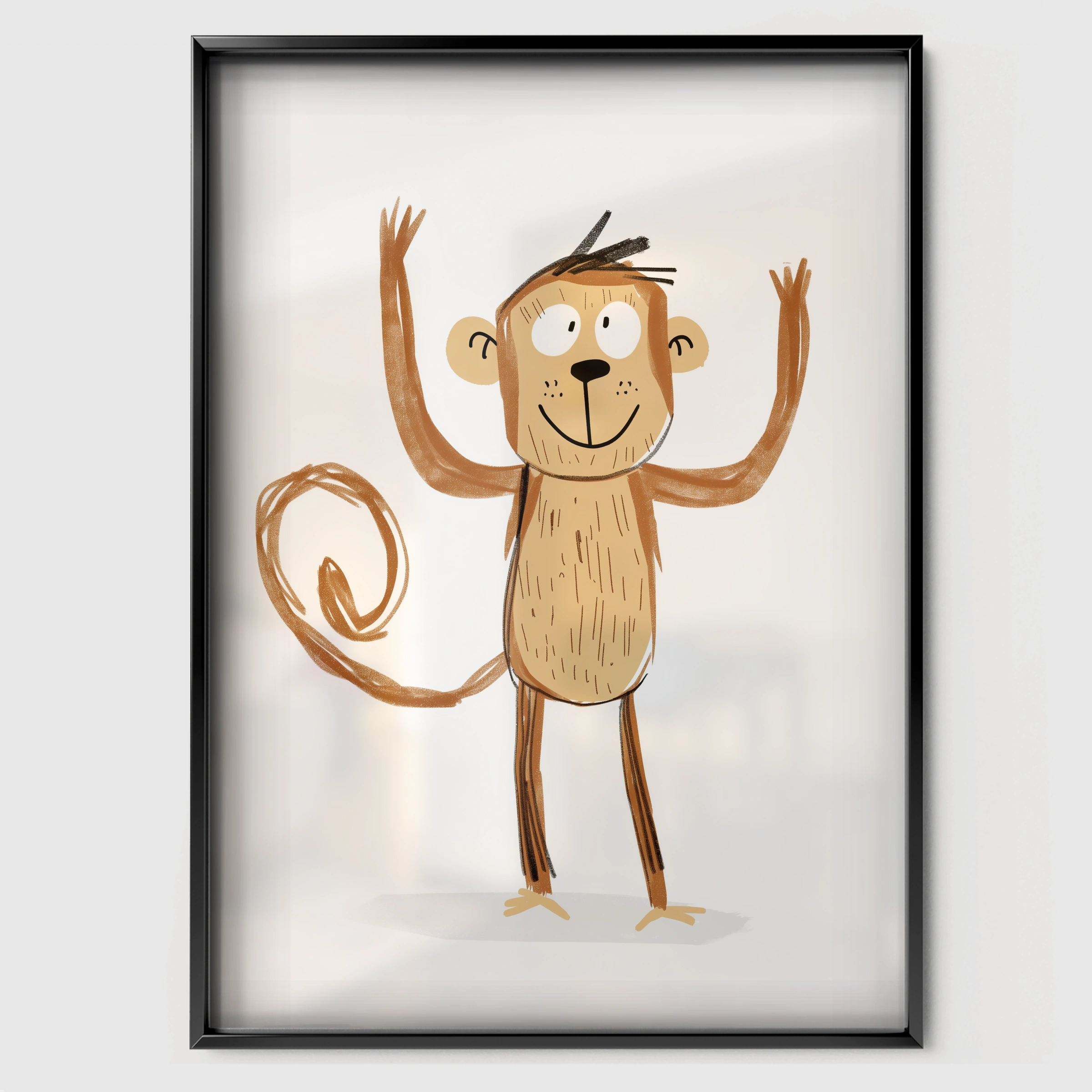 Happy Monkey Nursery Print - black framed nursery wall art print
