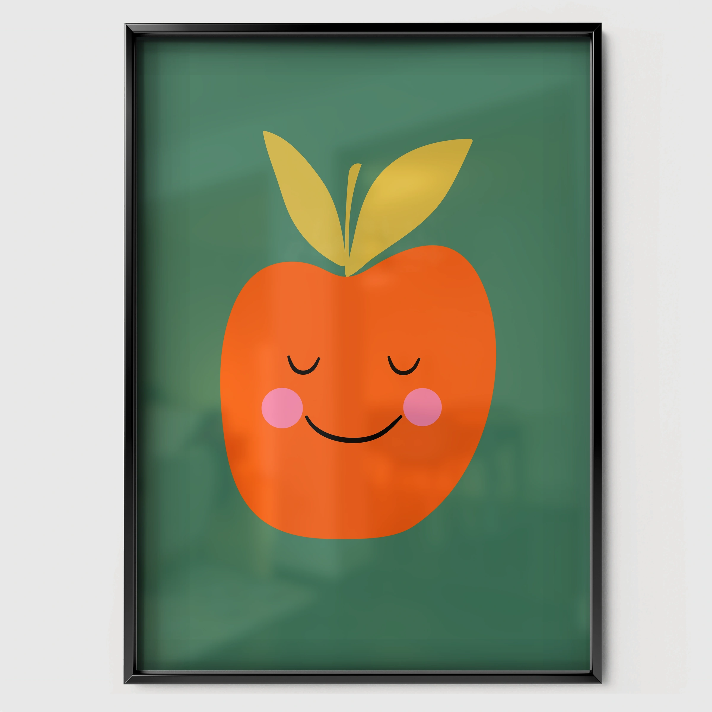 Happy Orange Nursery Print - black framed nursery wall art print