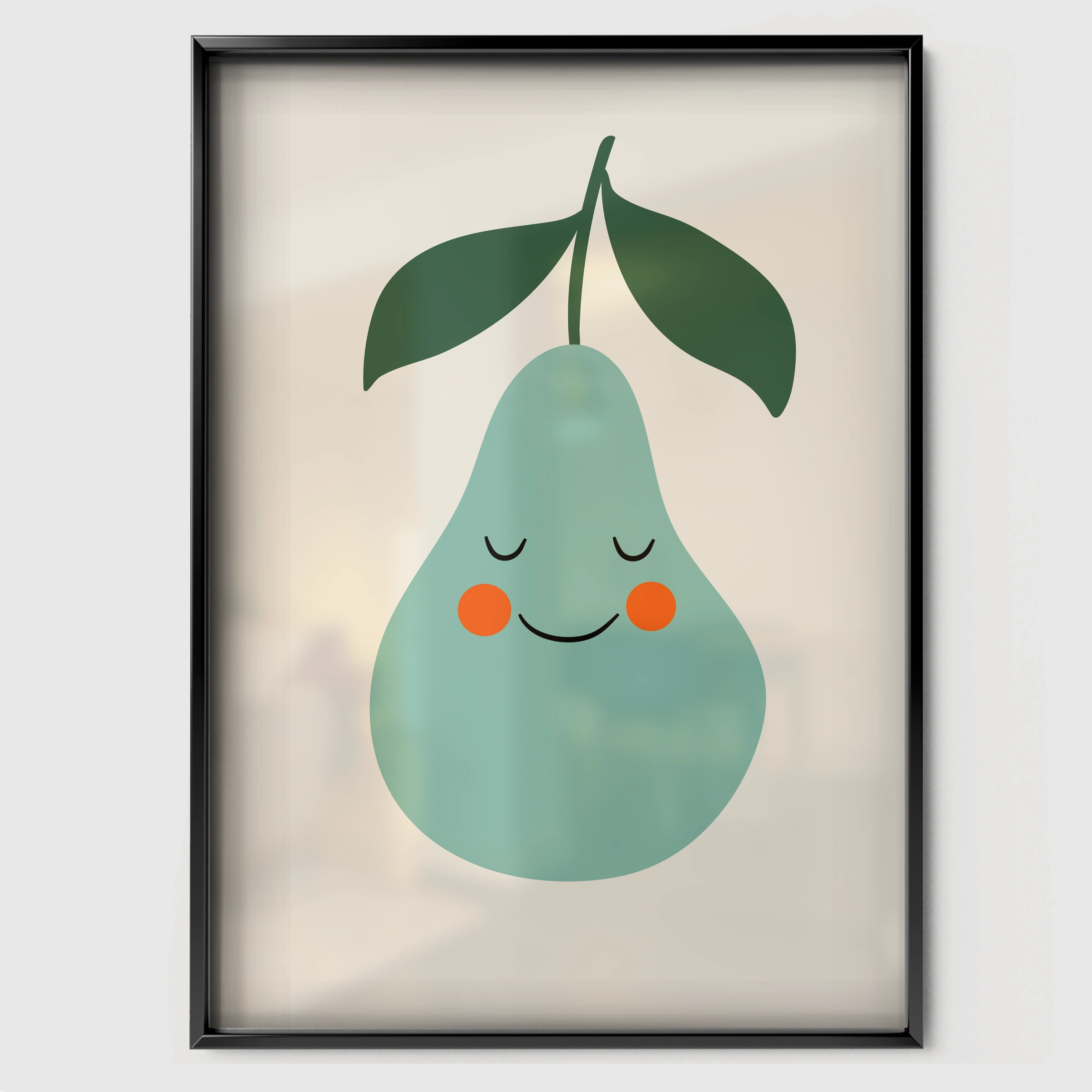 Happy Pear Nursery Print - black framed nursery wall art print
