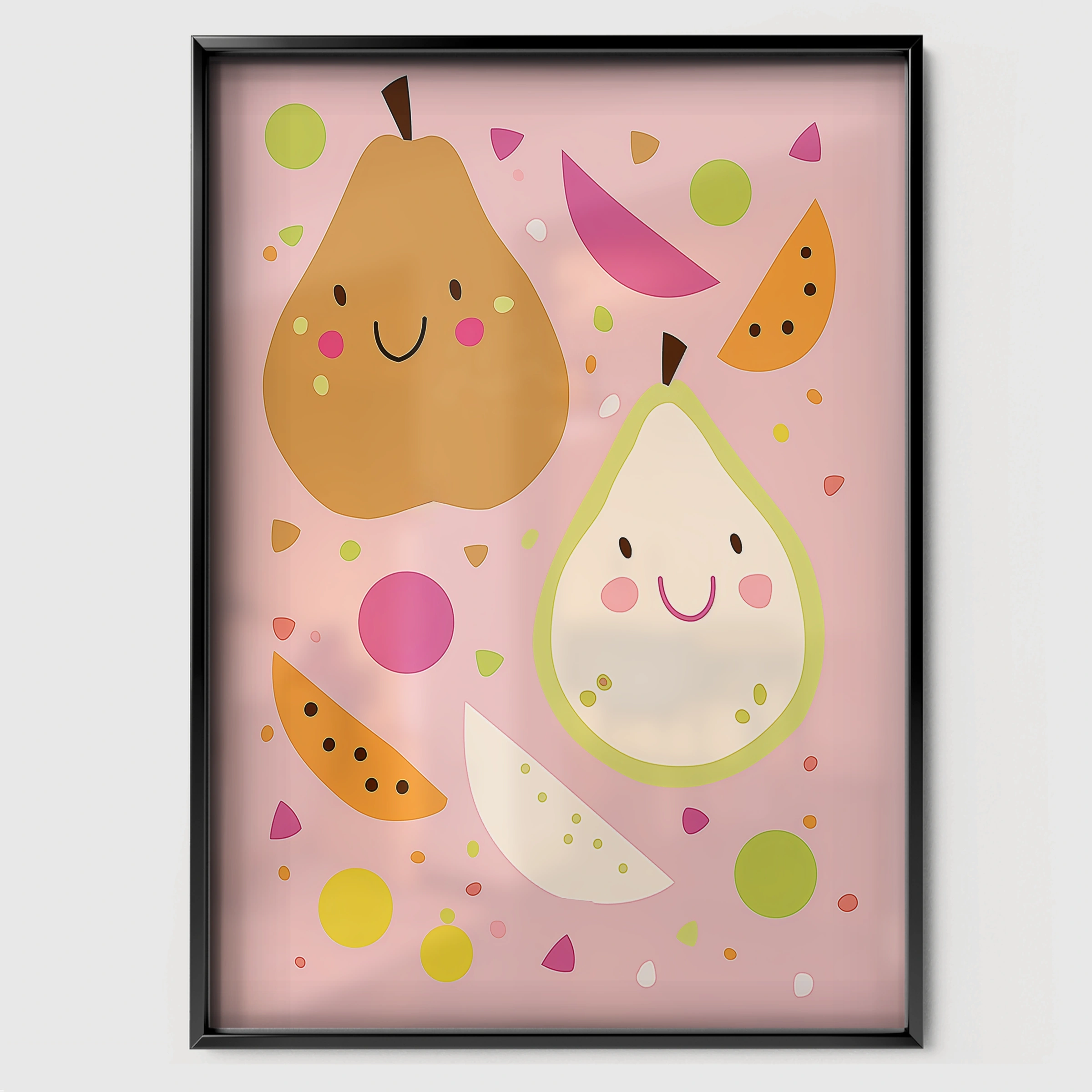 Happy Pears Nursery Print - black framed nursery wall art print