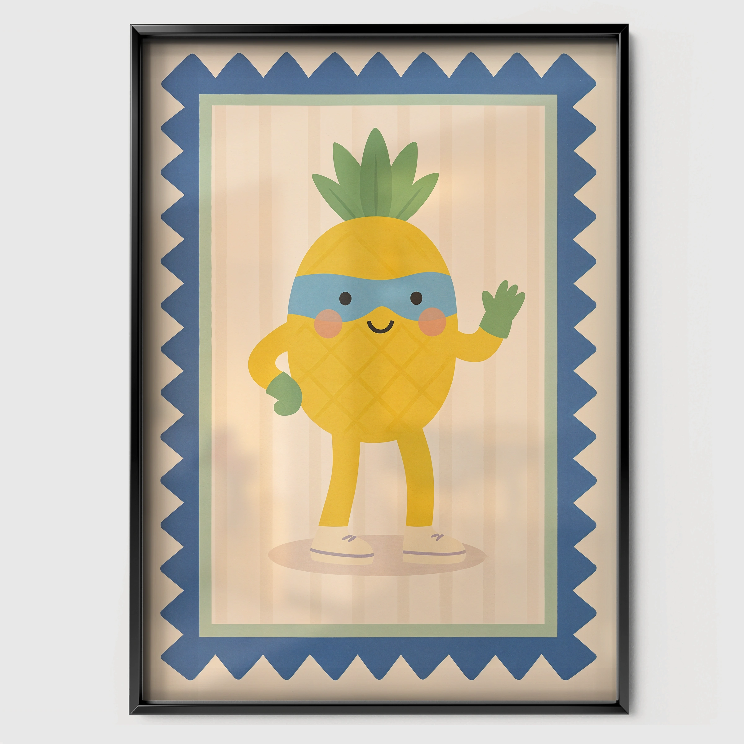 Happy Pineapple Nursery Print - black framed nursery wall art print